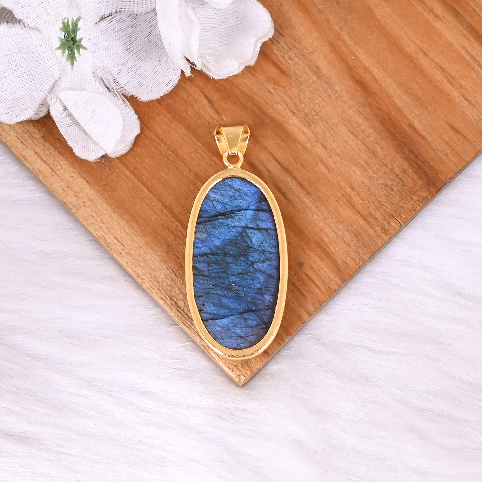 Classic Labradorite Brass Bezel Set Pendant Oval Cabochon Gemstone Handmade Jewelry