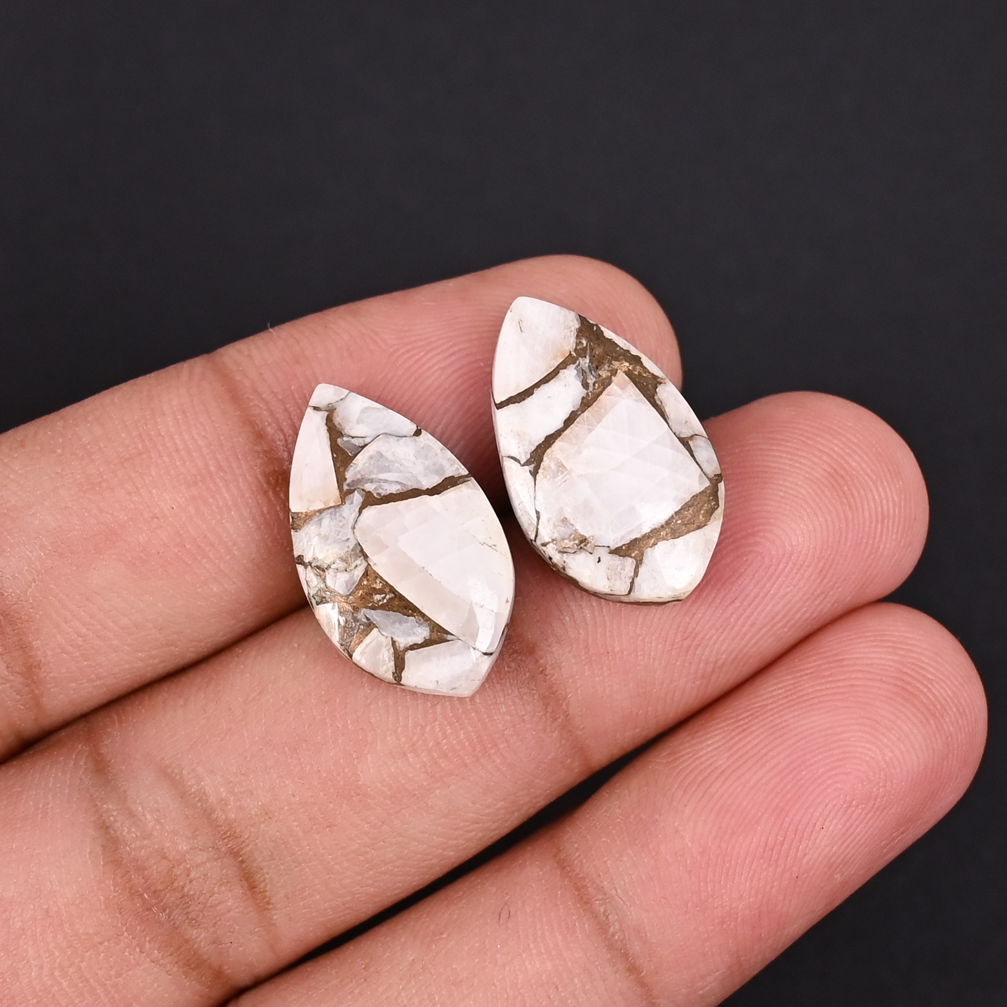 White Calcite Copper 175 Carat 16x12mm Fancy Cabochon Shape Loose Gemstone