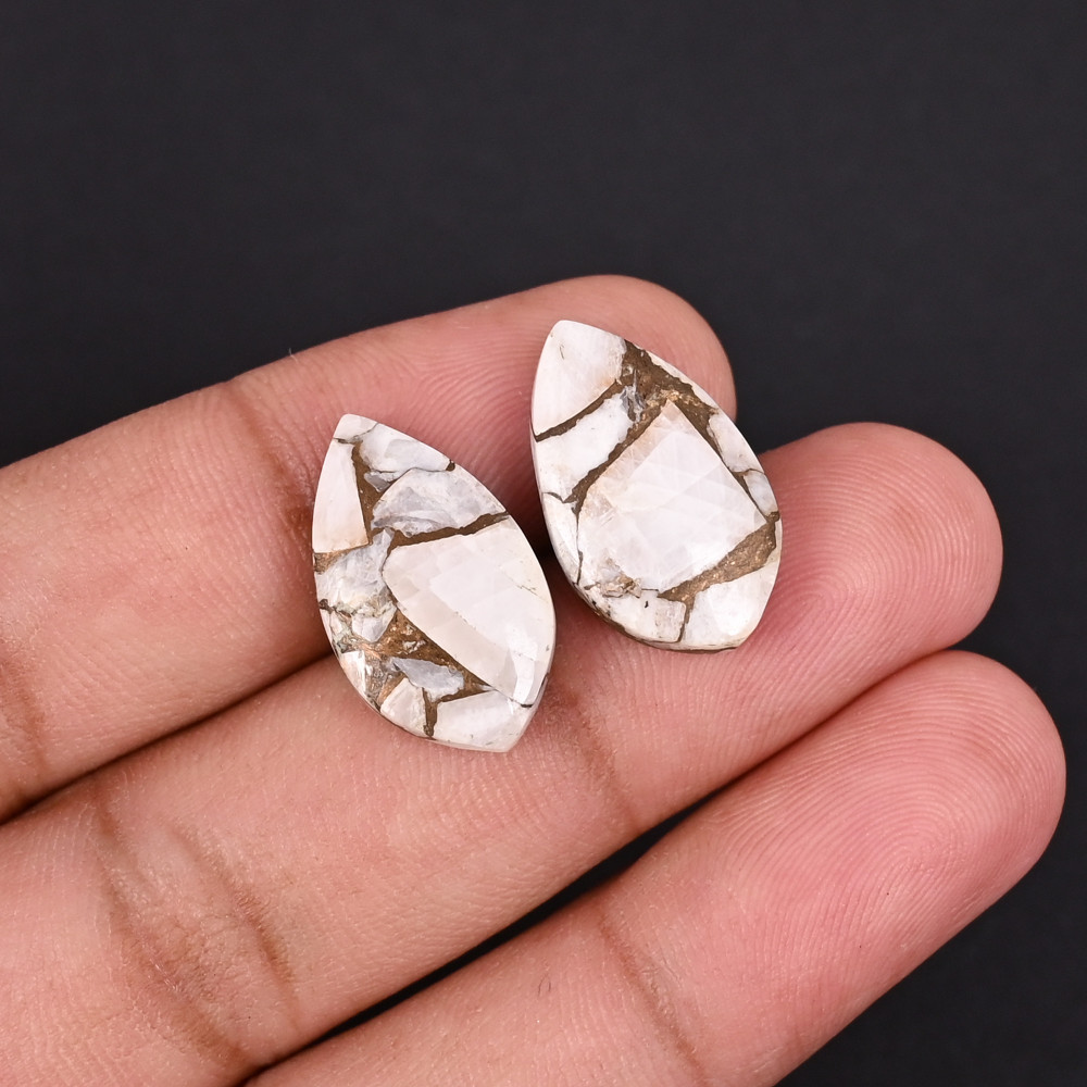 Image of White Calcite Copper 17.5 Carat 16x12mm Fancy Cabochon Shape Loose Gemstone