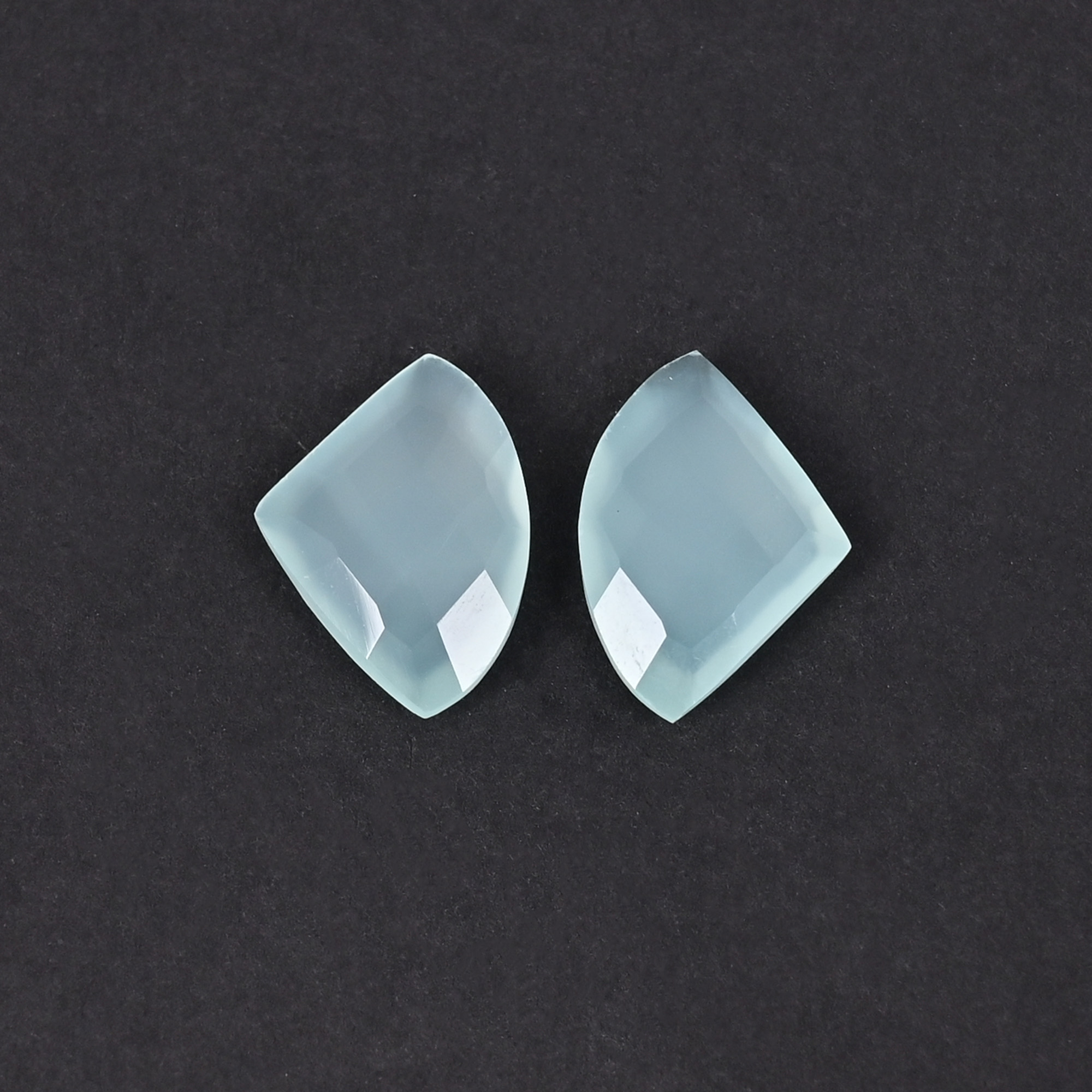 Aqua Chalcedony 20x14mm Checker Cut Fancy Shape Loose Gemstone Pair 156 Carat