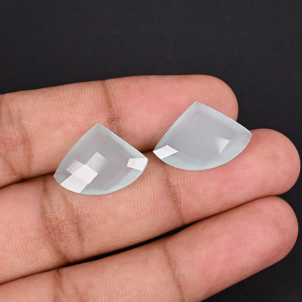 Image of Aqua Chalcedony 20x14mm Checker Cut Fancy Shape Loose Gemstone Pair 15.6 Carat