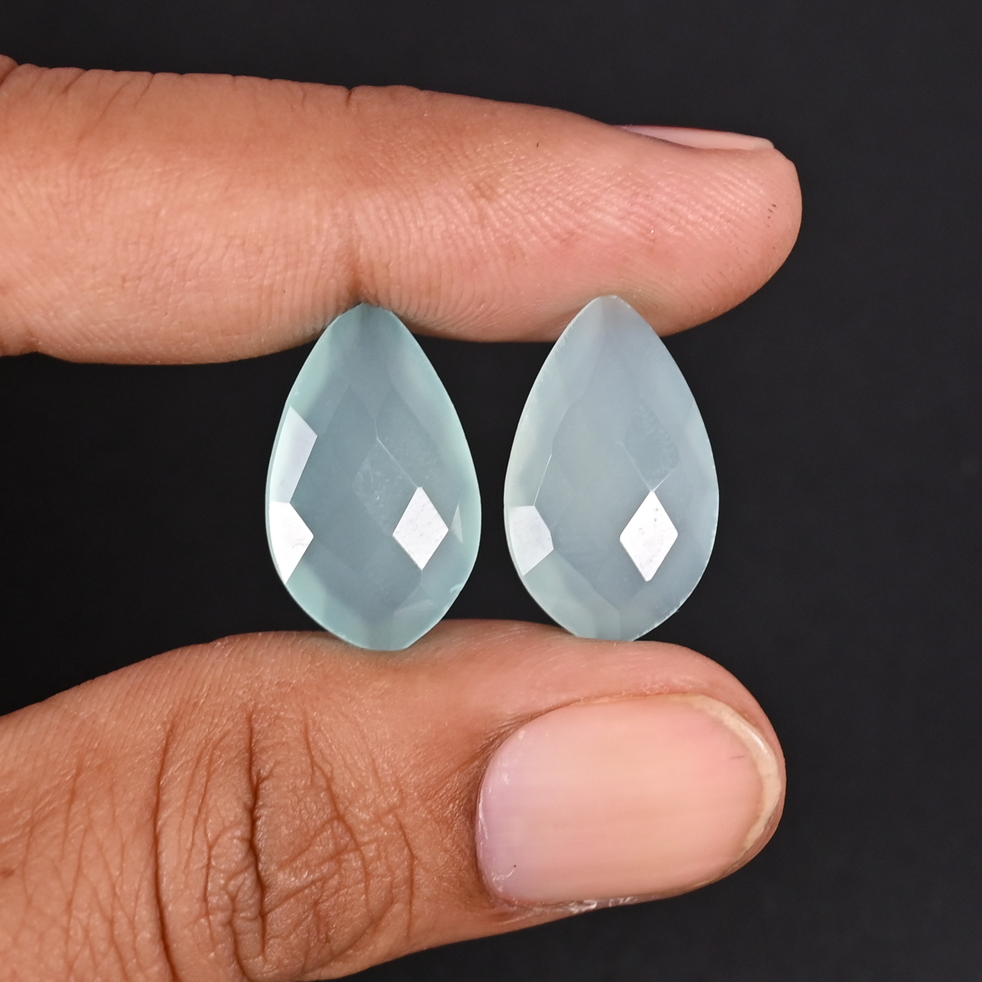 Aqua Chalcedony 20x12mm Checker Cut Fancy Shape Loose Gemstone Pair 155 Carat