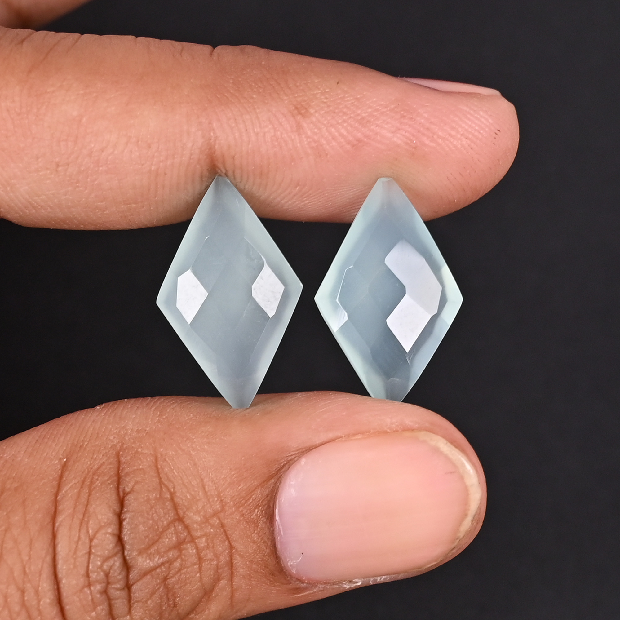 Aqua Chalcedony 20x12mm Checker Cut Kite Shape Loose Gemstone Pair 12 Carat