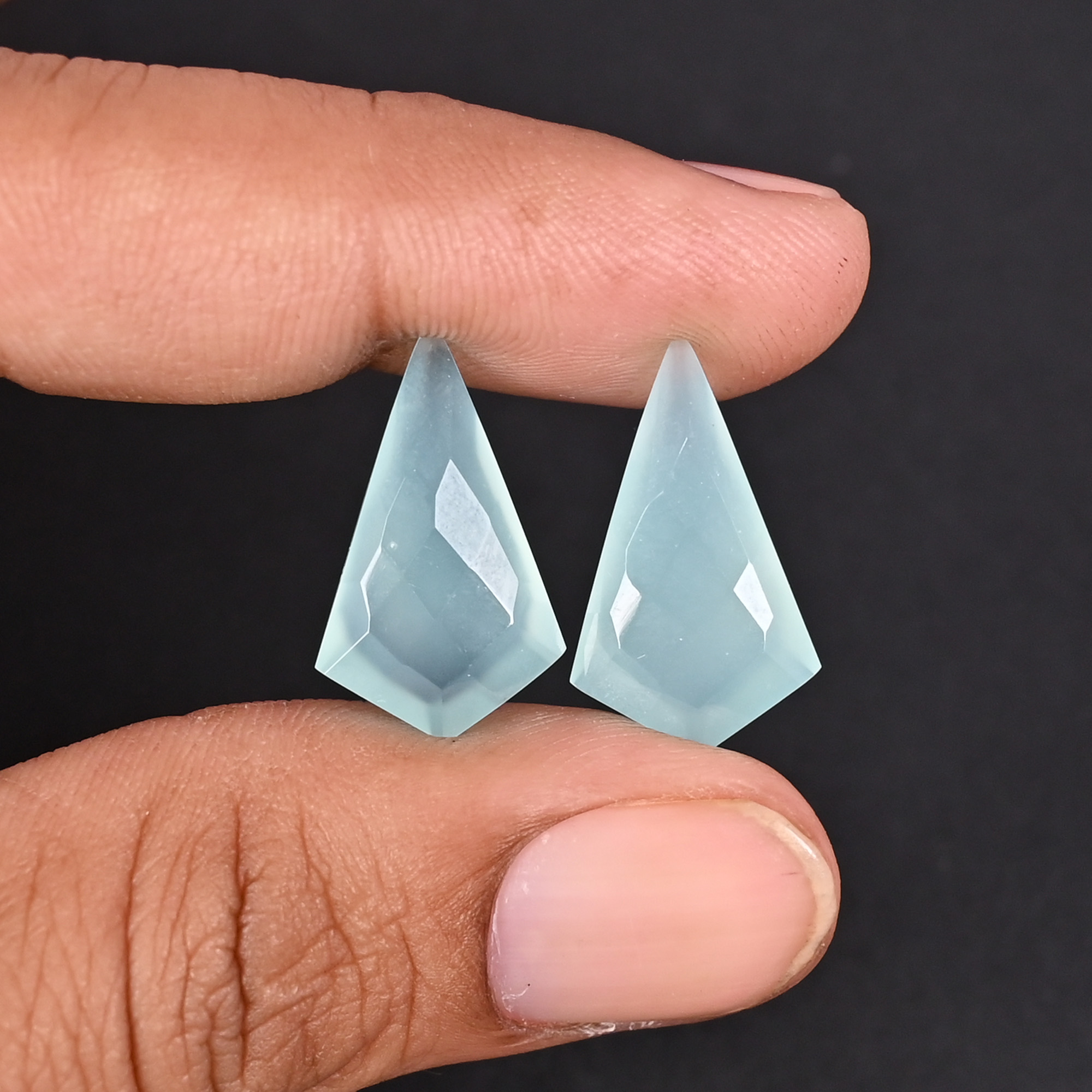 Aqua Chalcedony 20x12mm Checker Cut Kite Shape Loose Gemstone Pair 132 Carat