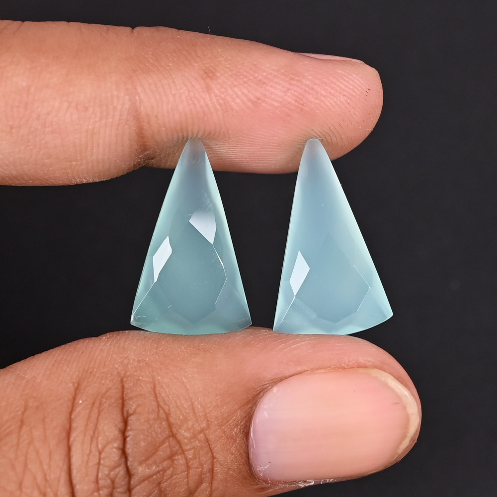 Image of Aqua Chalcedony 20x12mm Checker Cut Fancy Shape Loose Gemstone Pair 13.1 Carat