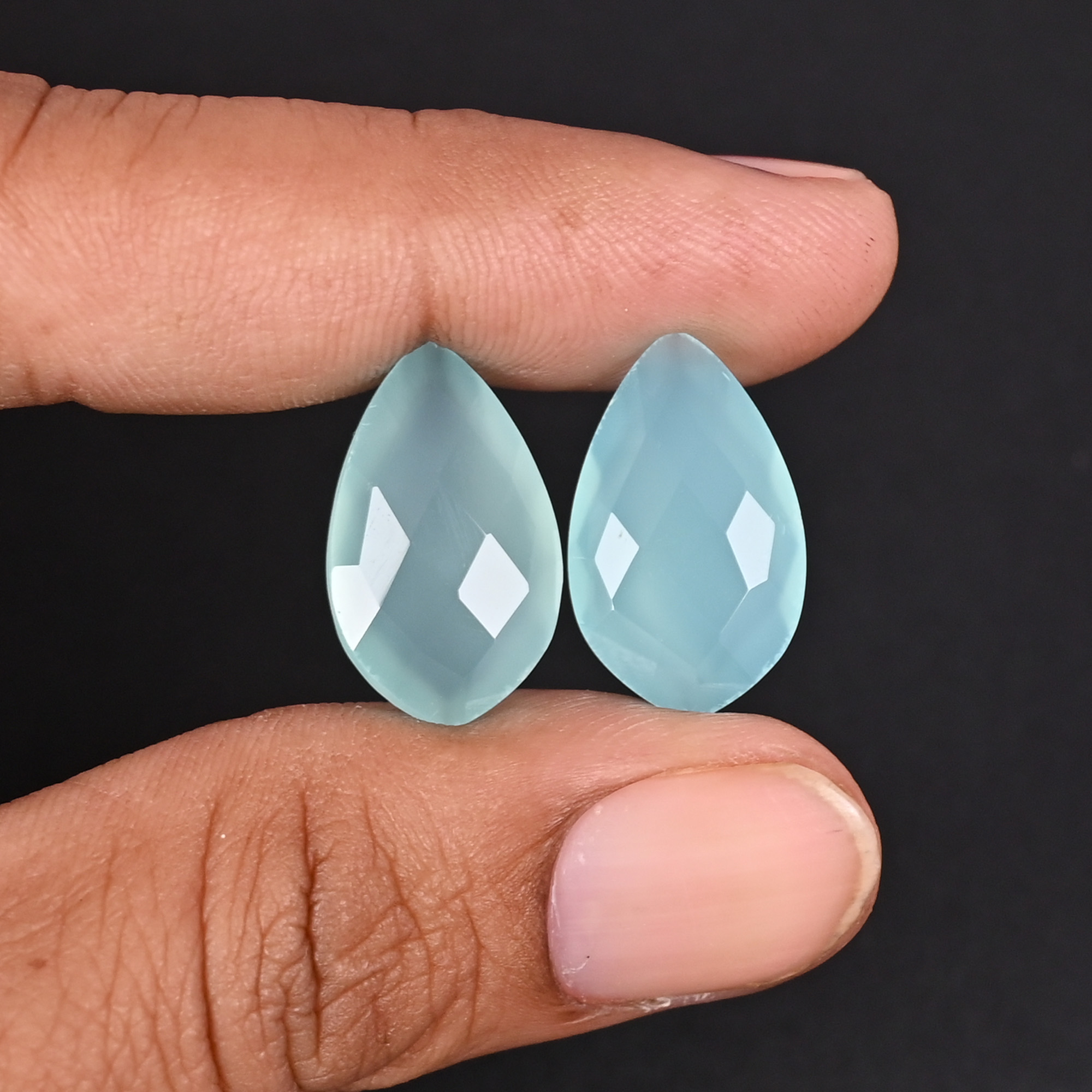 Aqua Chalcedony 20x12mm Checker Cut Fancy Shape Loose Gemstone Pair 165 Carat