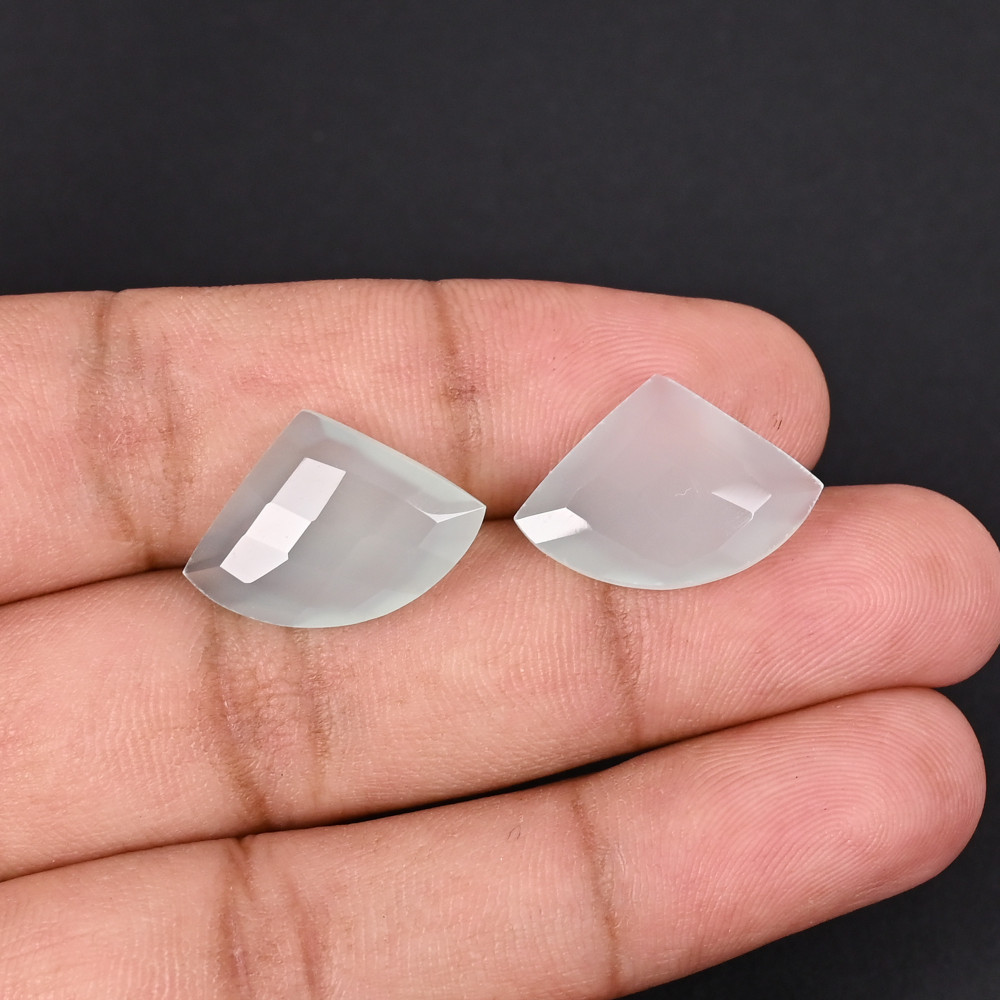 Image of Aqua Chalcedony 20x14mm Checker Cut Fancy Shape Loose Gemstone Pair 16.3 Carat