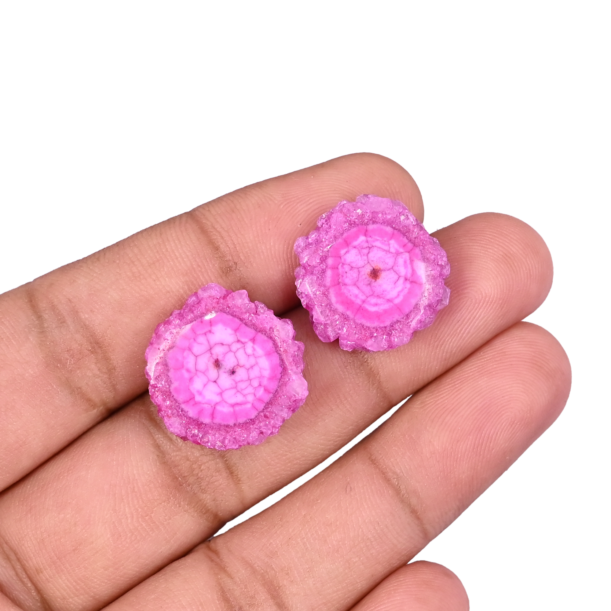 Natural Pink Solar Druzy 2999 Carat  19x18mm Fancy Shape Loose Gemstone