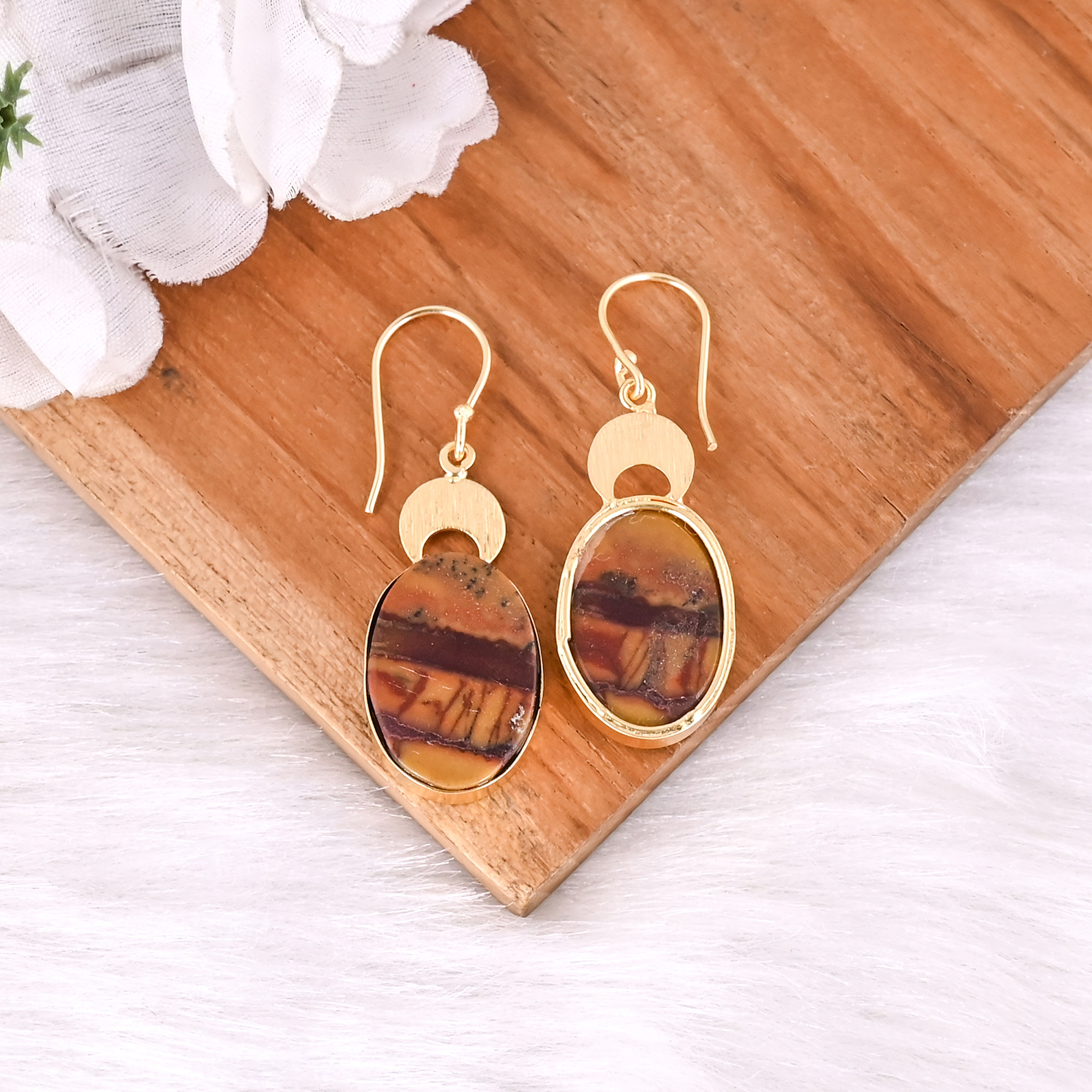 Ethnic Brass Drop Earrings With Malinga Jasper Stone Handcrafted Tribal Jewelry High-quality Brass Dangle Earrings Bulk Order