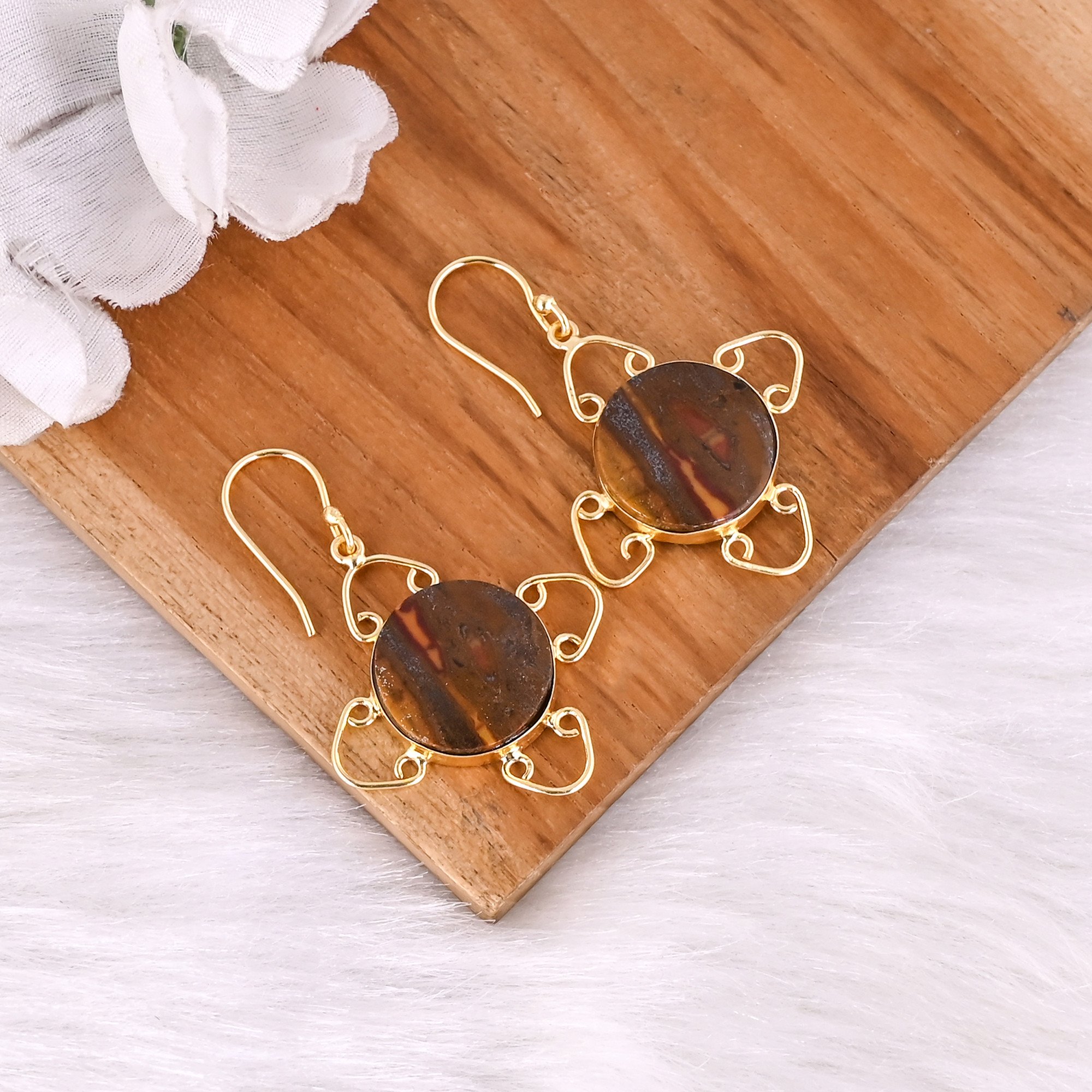 New Arrival Boho Malinga Jasper Round Gemstone Earring Hot Selling Brass Gold Plated Dangle Drop Earrings For Women Gift Jewelry