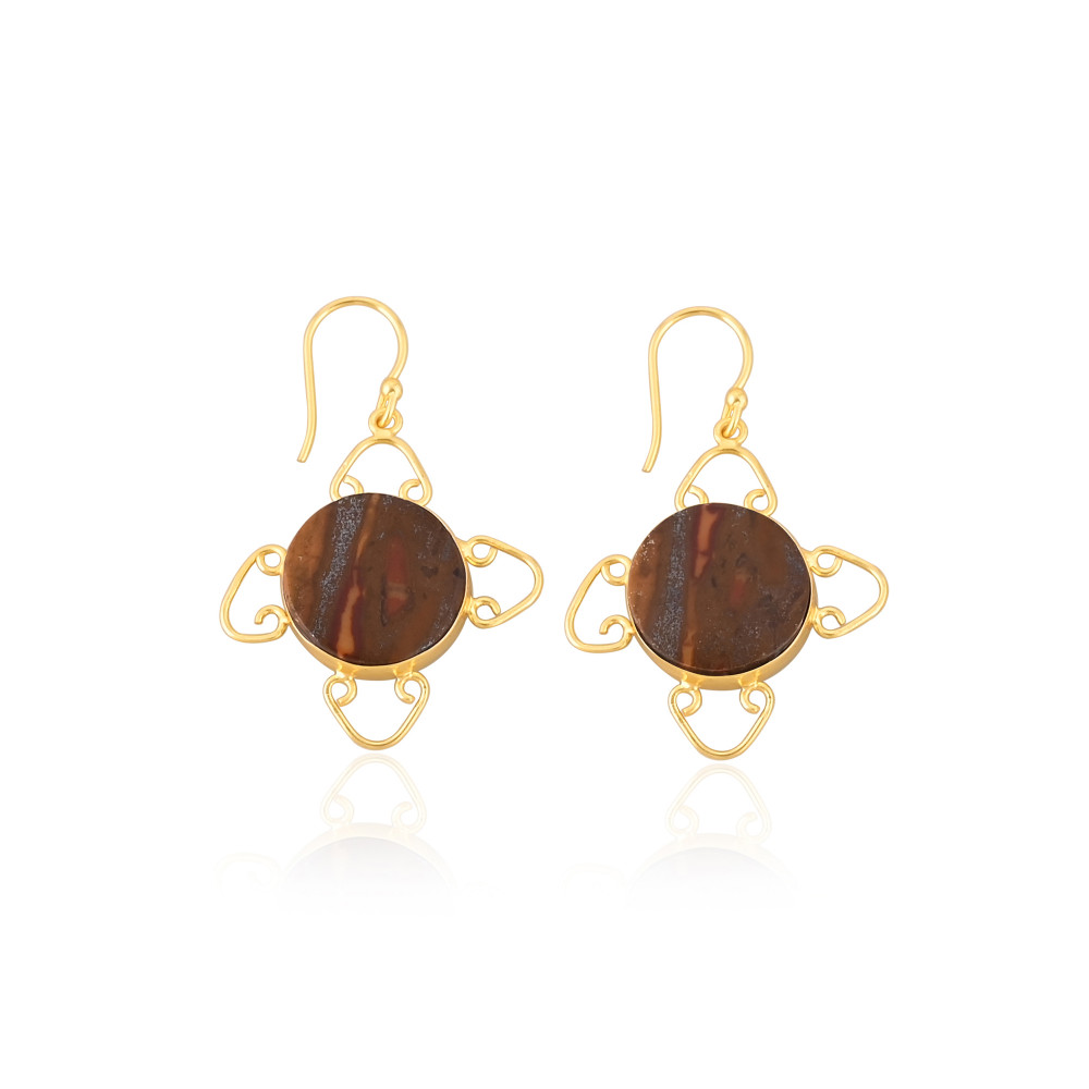 Image of New Arrival Boho Malinga Jasper Round Gemstone Earring Hot Selling Brass Gold Plated Dangle Drop Earrings For Women Gift Jewelry