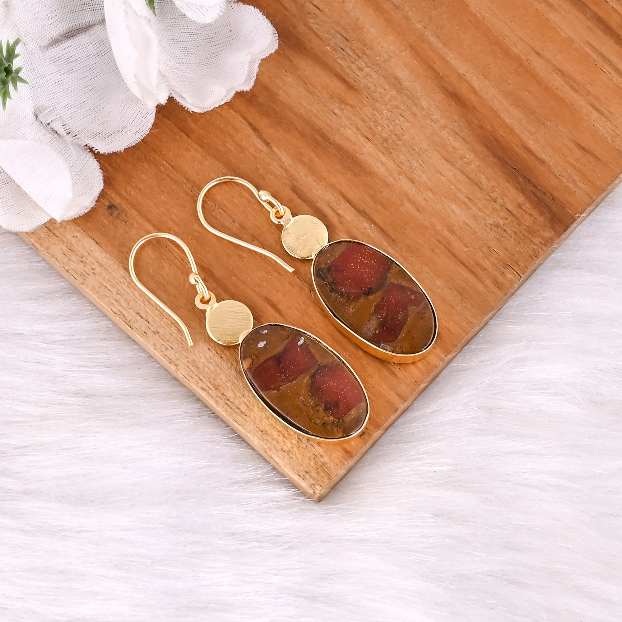 New Arrival Boho Malinga Jasper Gemstone Earring Hot Selling Brass Gold Plated Dangle Drop Earrings For Women Gifts Jewelry