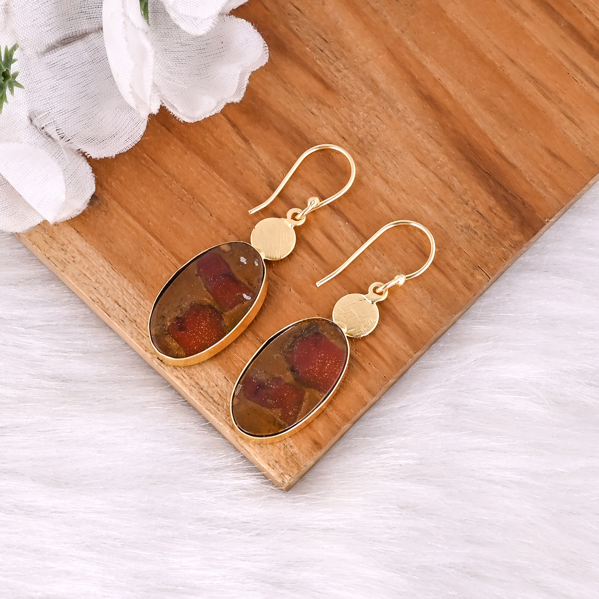 New Arrival Boho Malinga Jasper Gemstone Earring Hot Selling Brass Gold Plated Dangle Drop Earrings For Women Gifts Jewelry