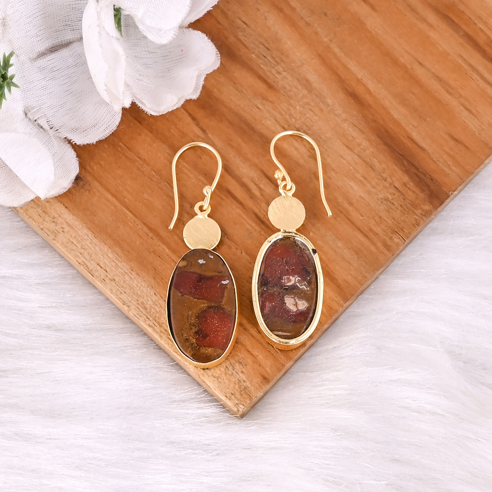 New Arrival Boho Malinga Jasper Gemstone Earring Hot Selling Brass Gold Plated Dangle Drop Earrings For Women Gifts Jewelry