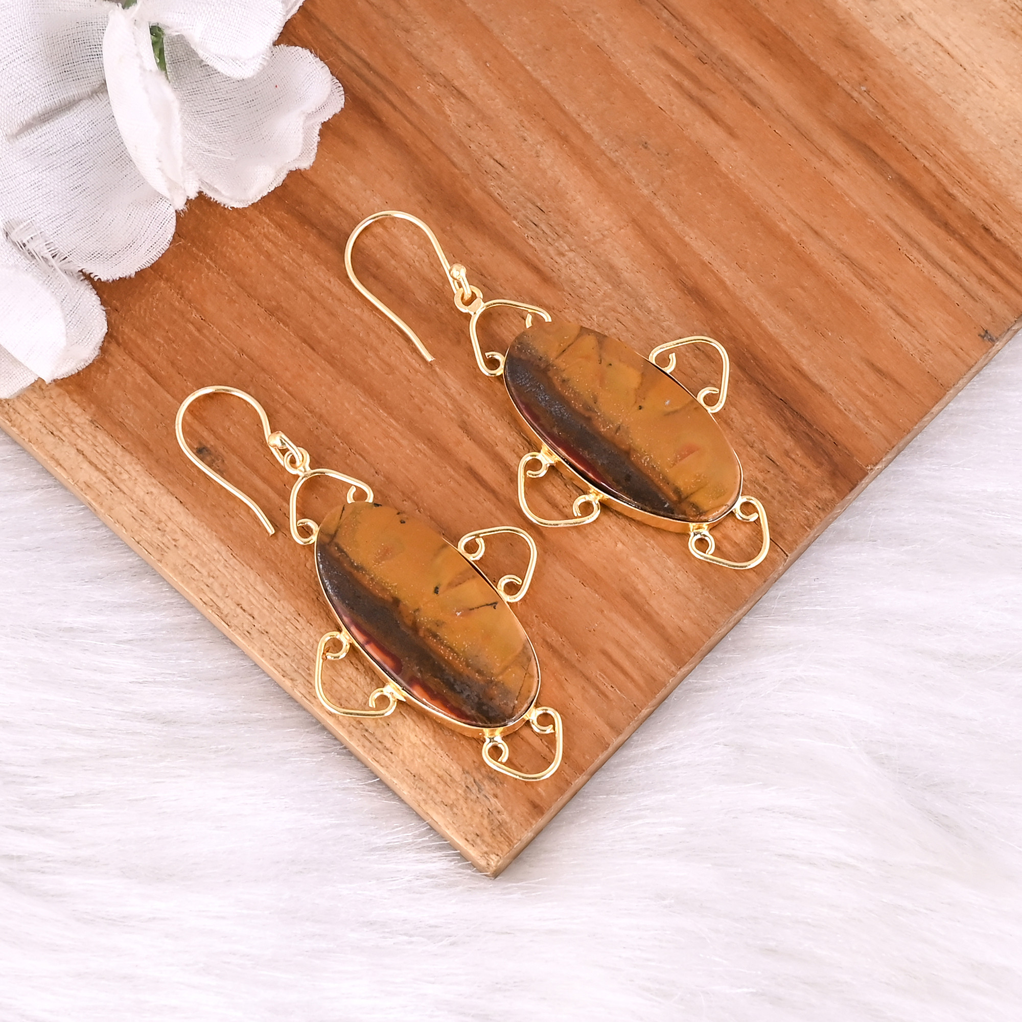 Antique Brass Dangle Earrings for Women Malinga Jasper Gemstone Drop Earrings High-quality Brass Handmade Earrings Bulk Order
