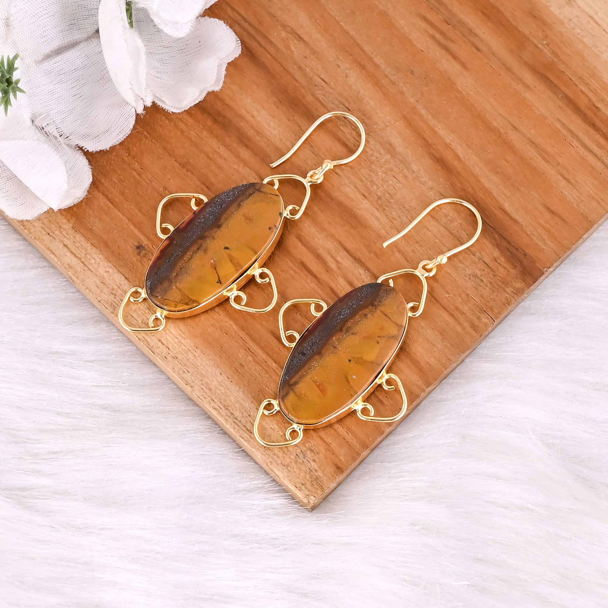 Antique Brass Dangle Earrings for Women Malinga Jasper Gemstone Drop Earrings High-quality Brass Handmade Earrings Bulk Order