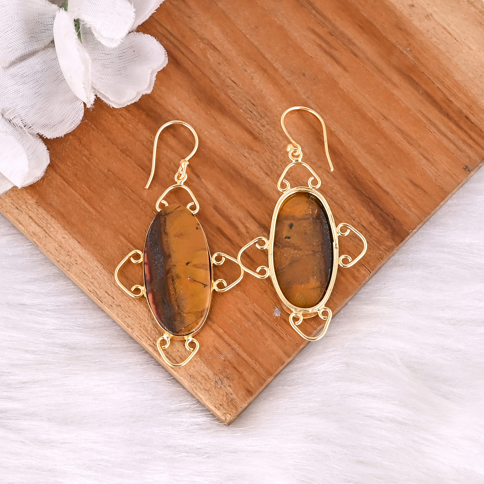 Antique Brass Dangle Earrings for Women Malinga Jasper Gemstone Drop Earrings High-quality Brass Handmade Earrings Bulk Order