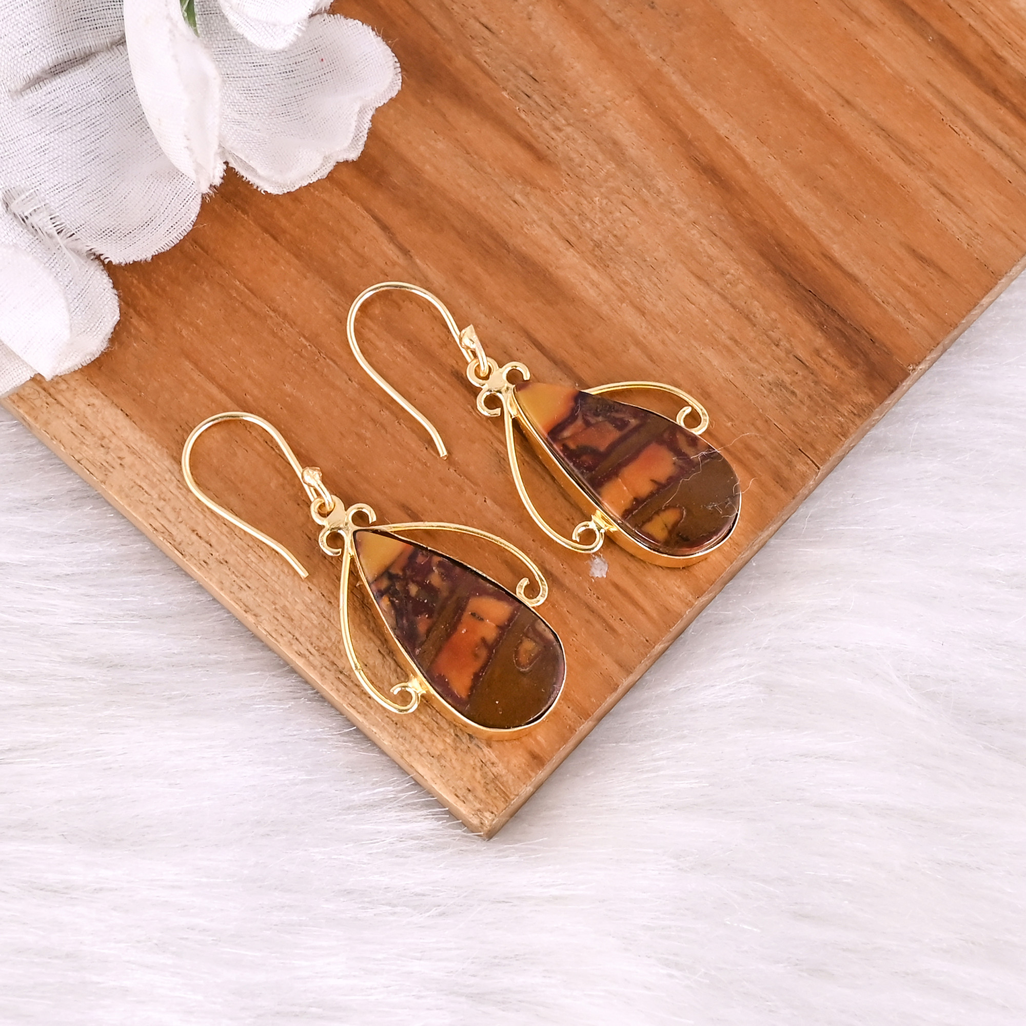 Hot Selling Yellow Gold Plated Earring Malinga Jasper Gemstone Earring Fashion Boho Statement Earrings Wholesale Manufacturer