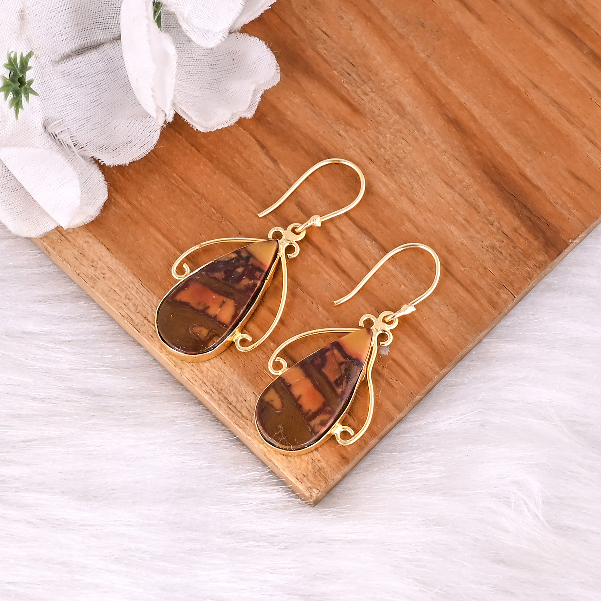 Hot Selling Yellow Gold Plated Earring Malinga Jasper Gemstone Earring Fashion Boho Statement Earrings Wholesale Manufacturer