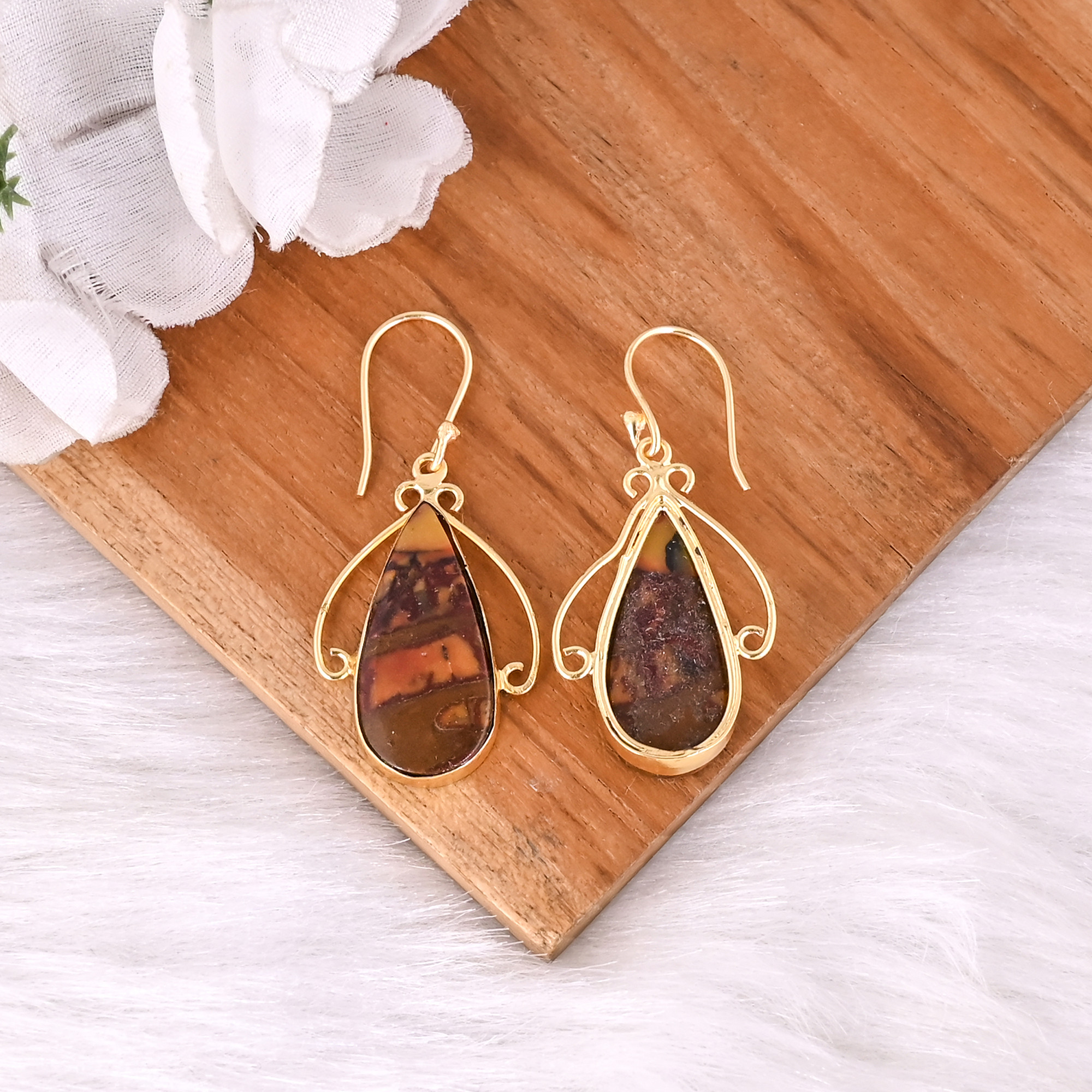 Hot Selling Yellow Gold Plated Earring Malinga Jasper Gemstone Earring Fashion Boho Statement Earrings Wholesale Manufacturer