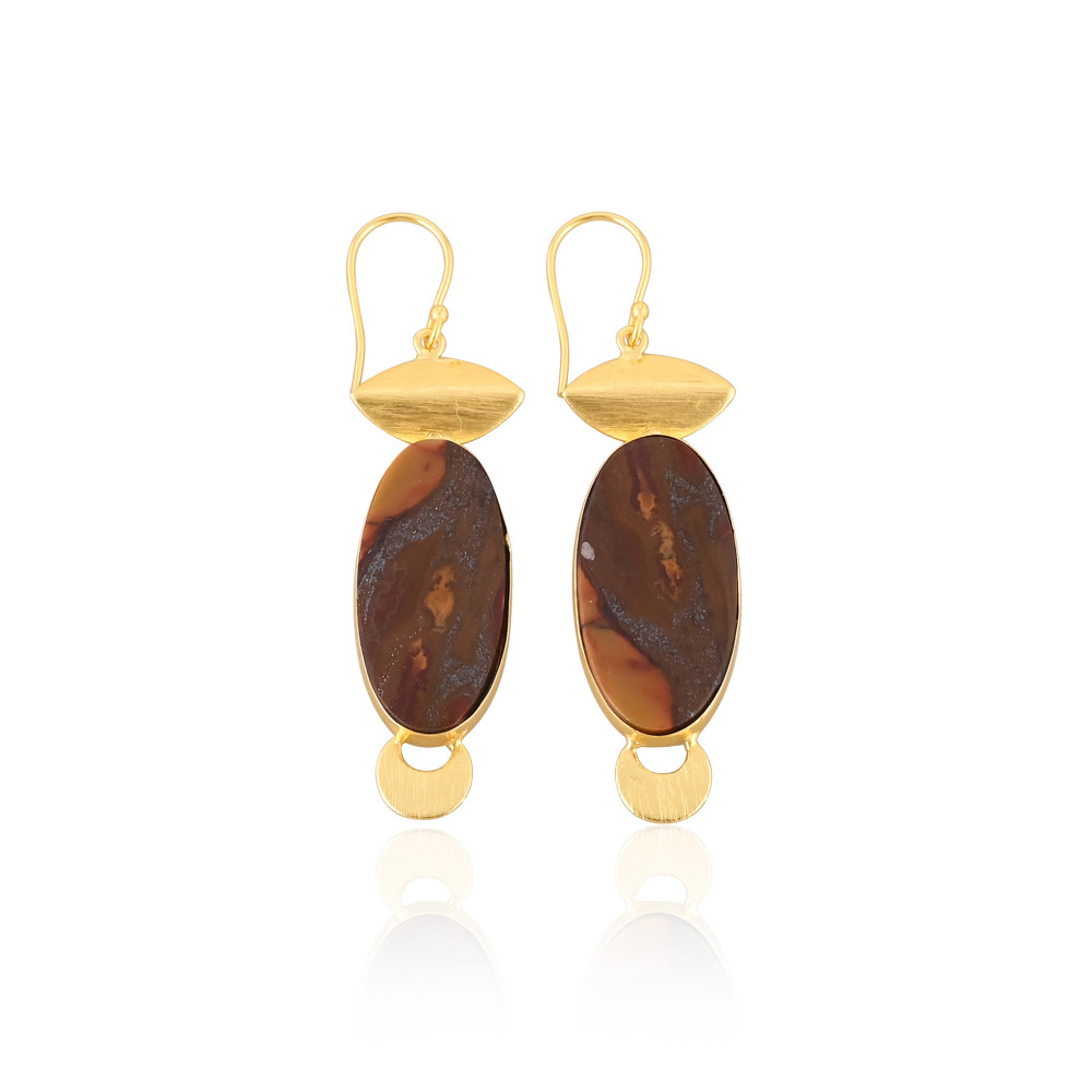 Image of Women's Bohemian Style Brass Gold Plated Earrings Malinga Jasper Drop Earrings Fashionable Gift For Weddings Engagements
