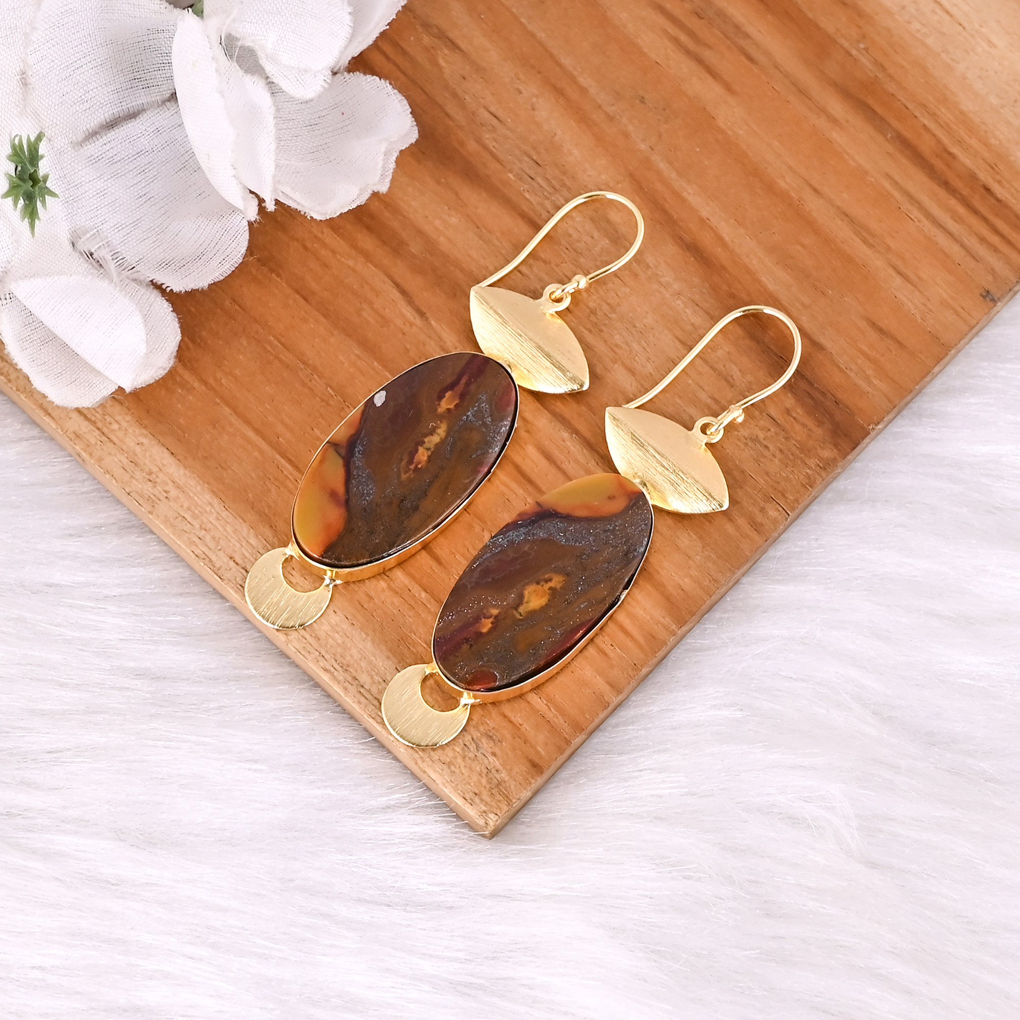 Womens Bohemian Style Brass Gold Plated Earrings Malinga Jasper Drop Earrings Fashionable Gift For Weddings Engagements