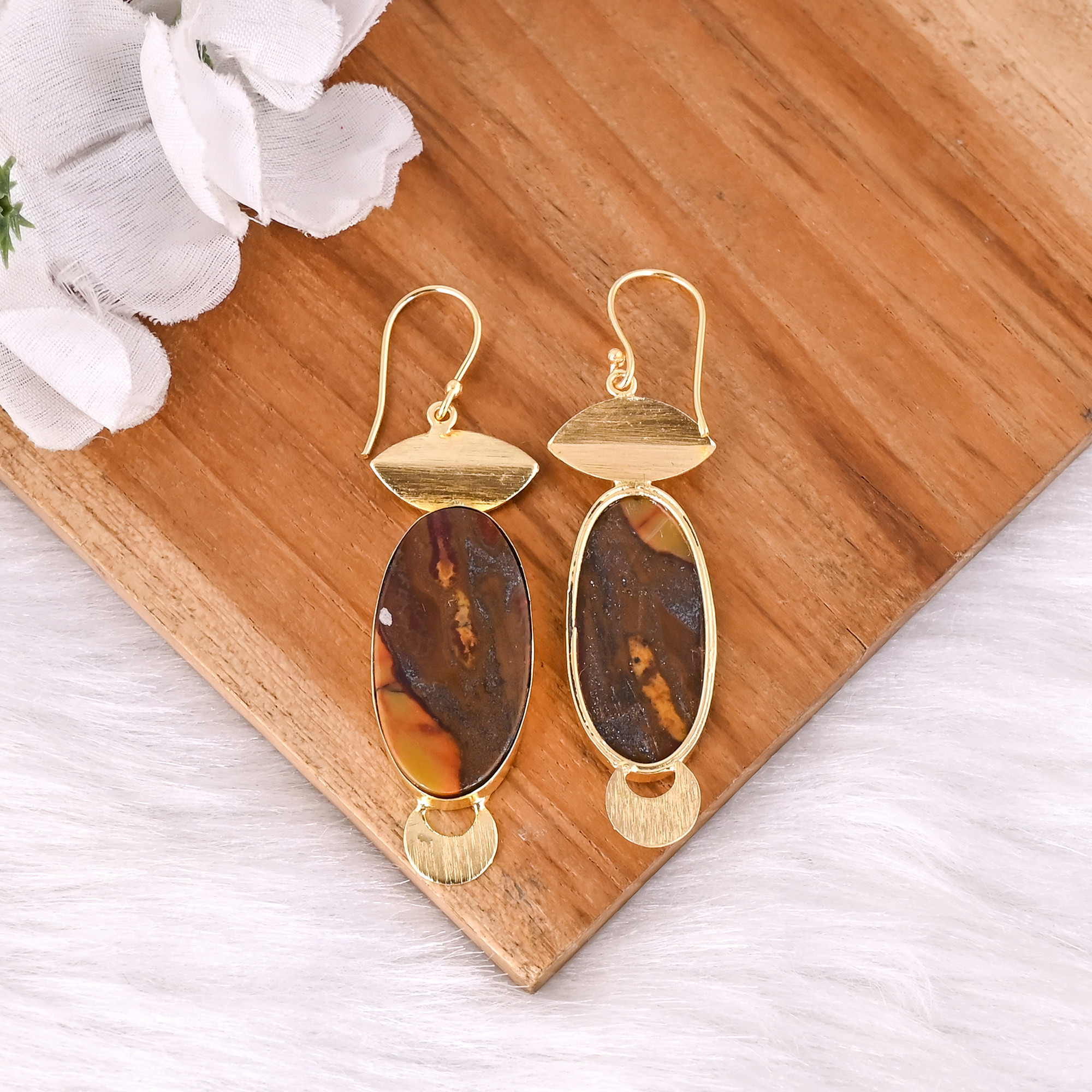 Womens Bohemian Style Brass Gold Plated Earrings Malinga Jasper Drop Earrings Fashionable Gift For Weddings Engagements