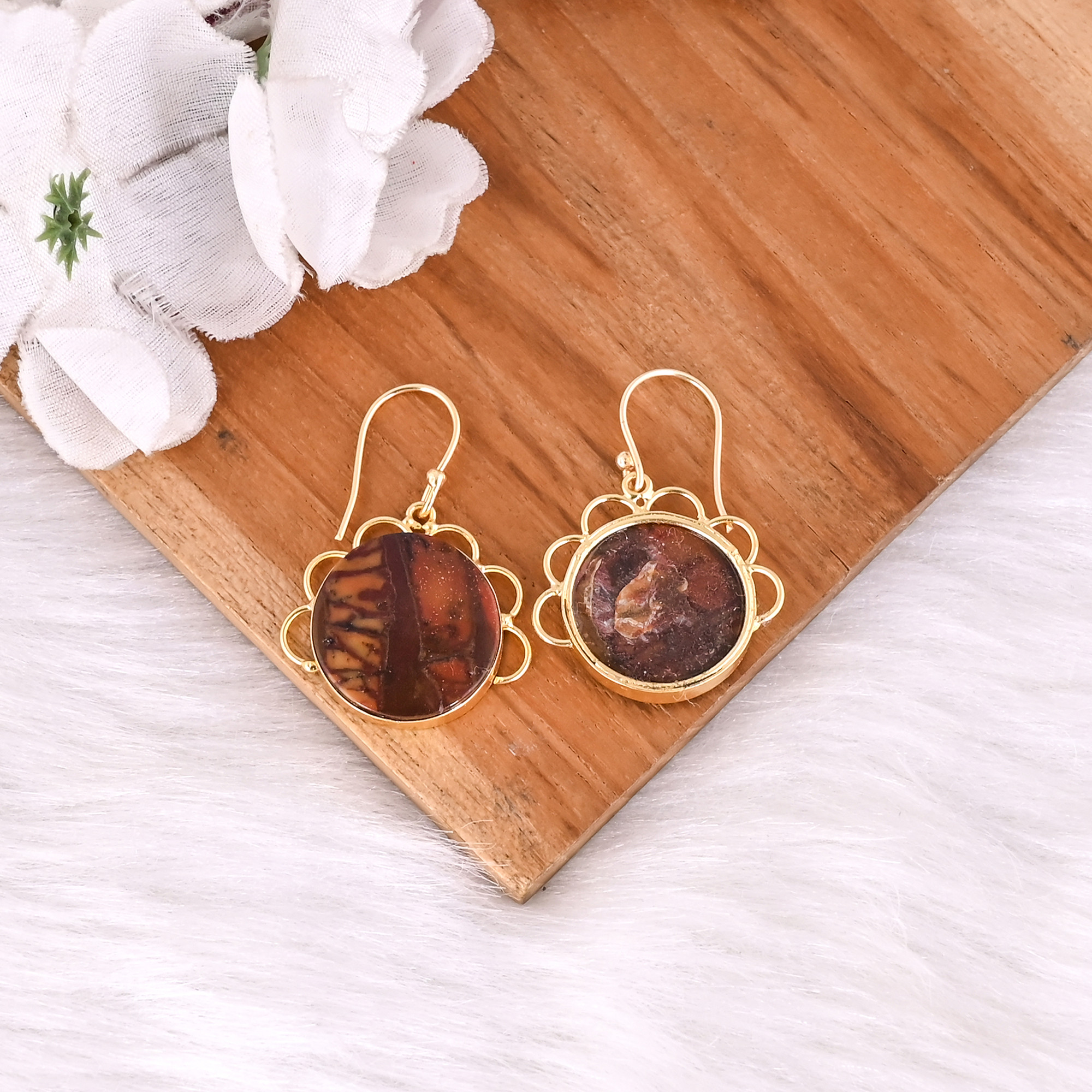 Bohemian Brass Malinga Jasper Gemstone Earrings Handcrafted Ethnic Statement Jewelry High-quality Brass Earrings Bulk Order