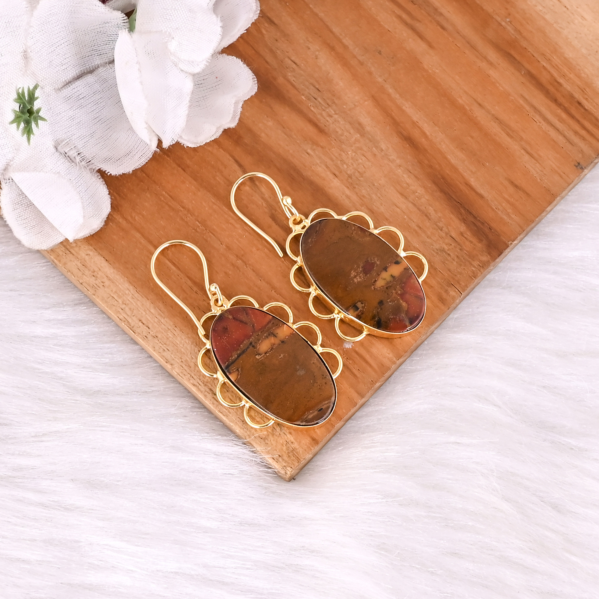 Hot Selling Yellow Gold Plated Earring Malinga Jasper Gemstone Earring Fashion Boho Statement Earrings Wholesale Manufacturer