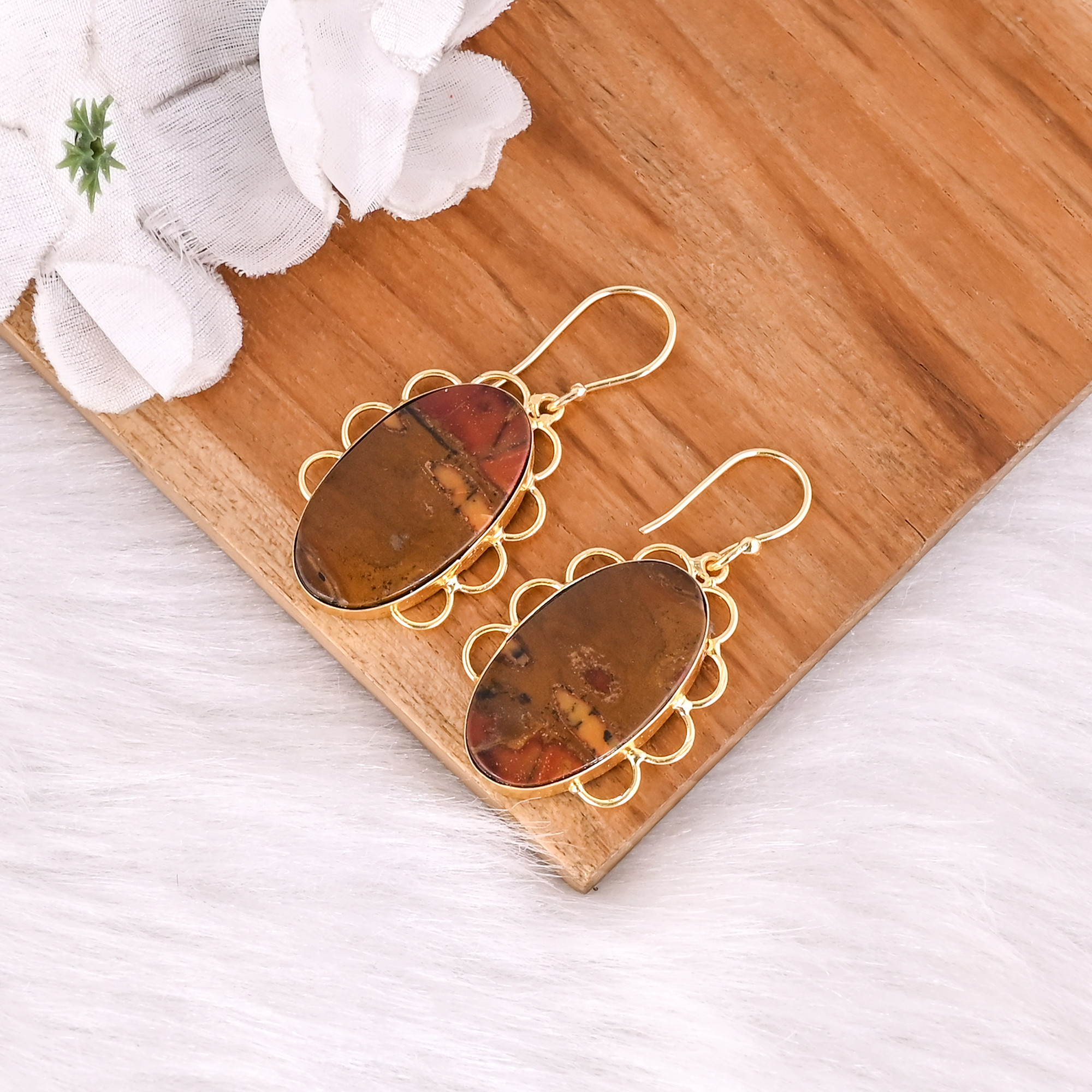 Hot Selling Yellow Gold Plated Earring Malinga Jasper Gemstone Earring Fashion Boho Statement Earrings Wholesale Manufacturer