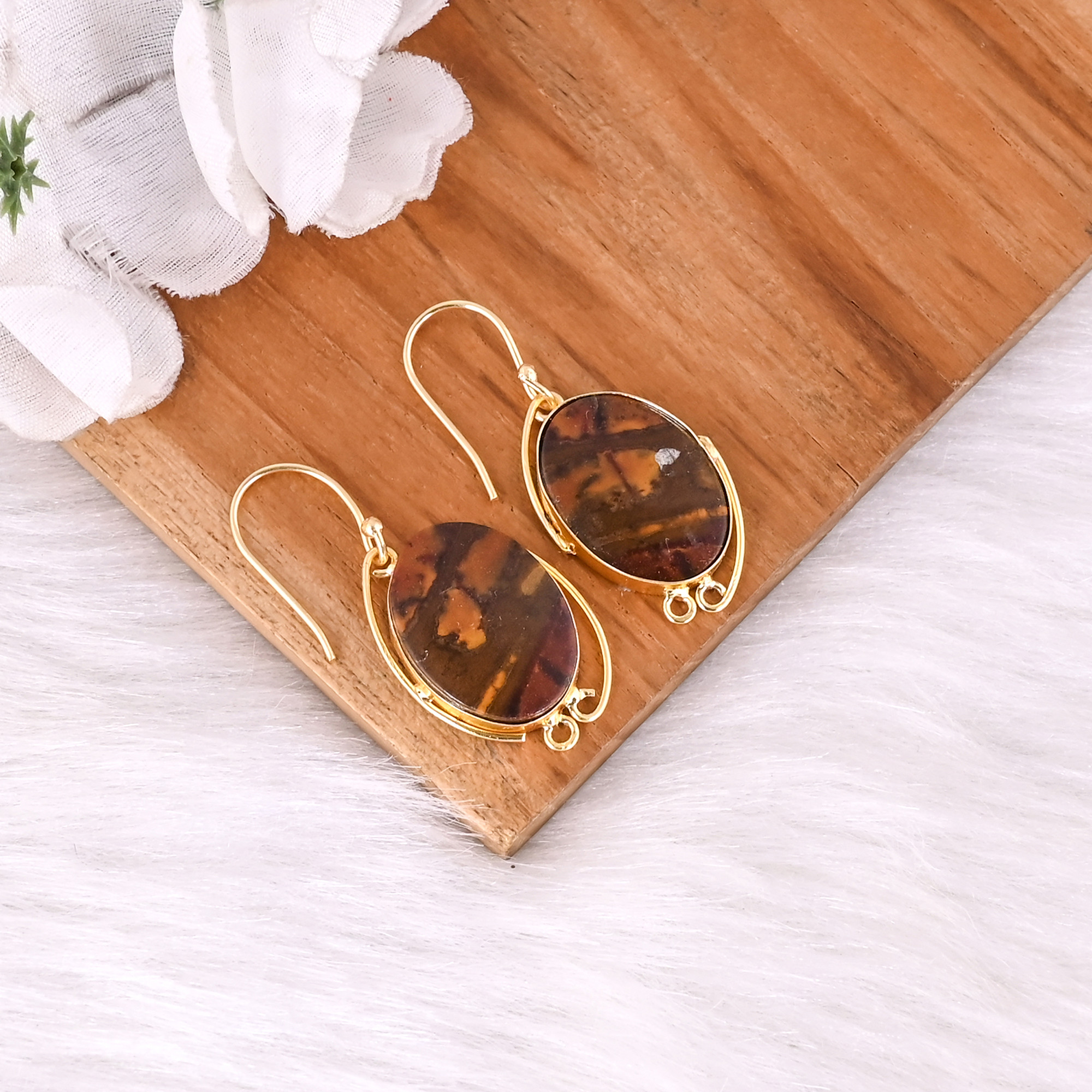 New Arrival Boho Malinga Jasper Gemstone Earring Hot Selling Brass Silver Plated Dangle Drop Earrings For Women Gifts Jewelry