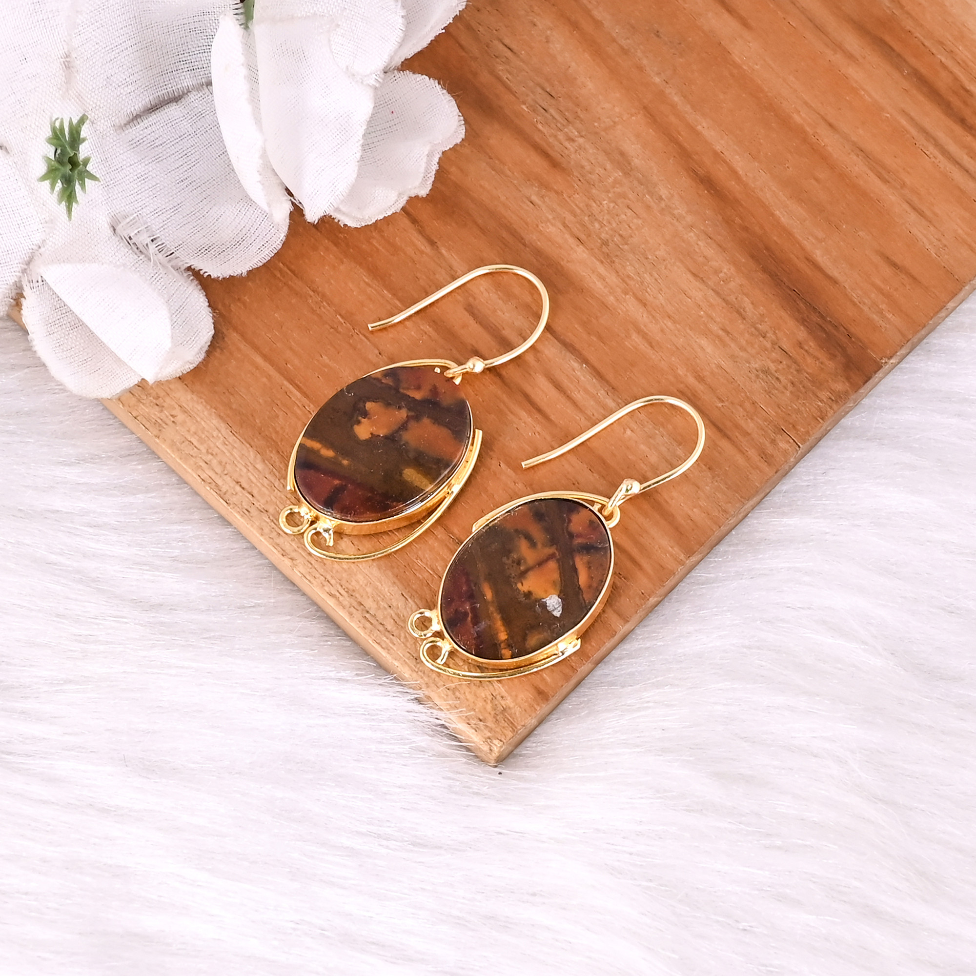 New Arrival Boho Malinga Jasper Gemstone Earring Hot Selling Brass Silver Plated Dangle Drop Earrings For Women Gifts Jewelry