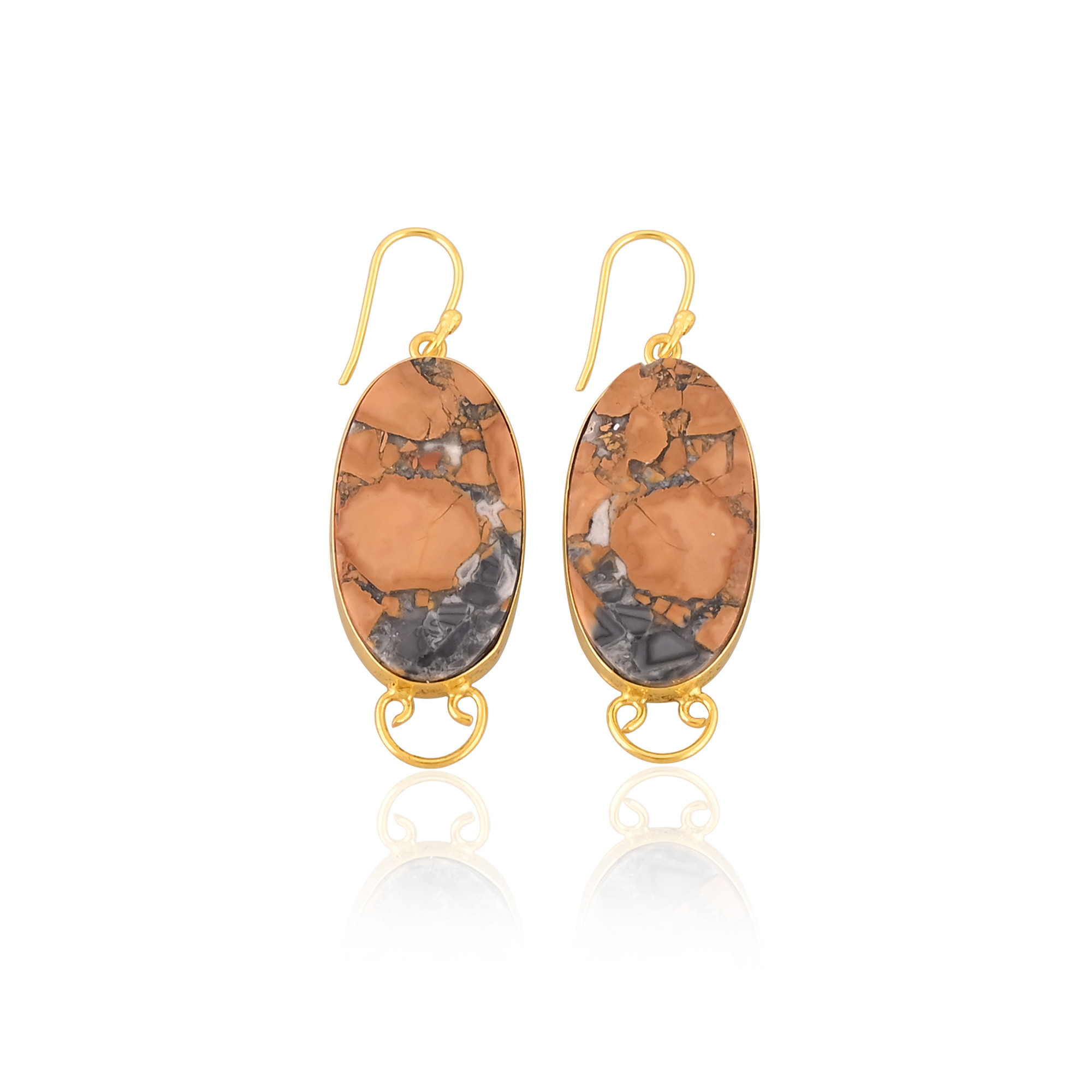 Handmade Classic Style Gold Plated Brass Earrings Malinga jasper Gemstone Dangle Earring Long Oval Earring Wholesale Manufacturer