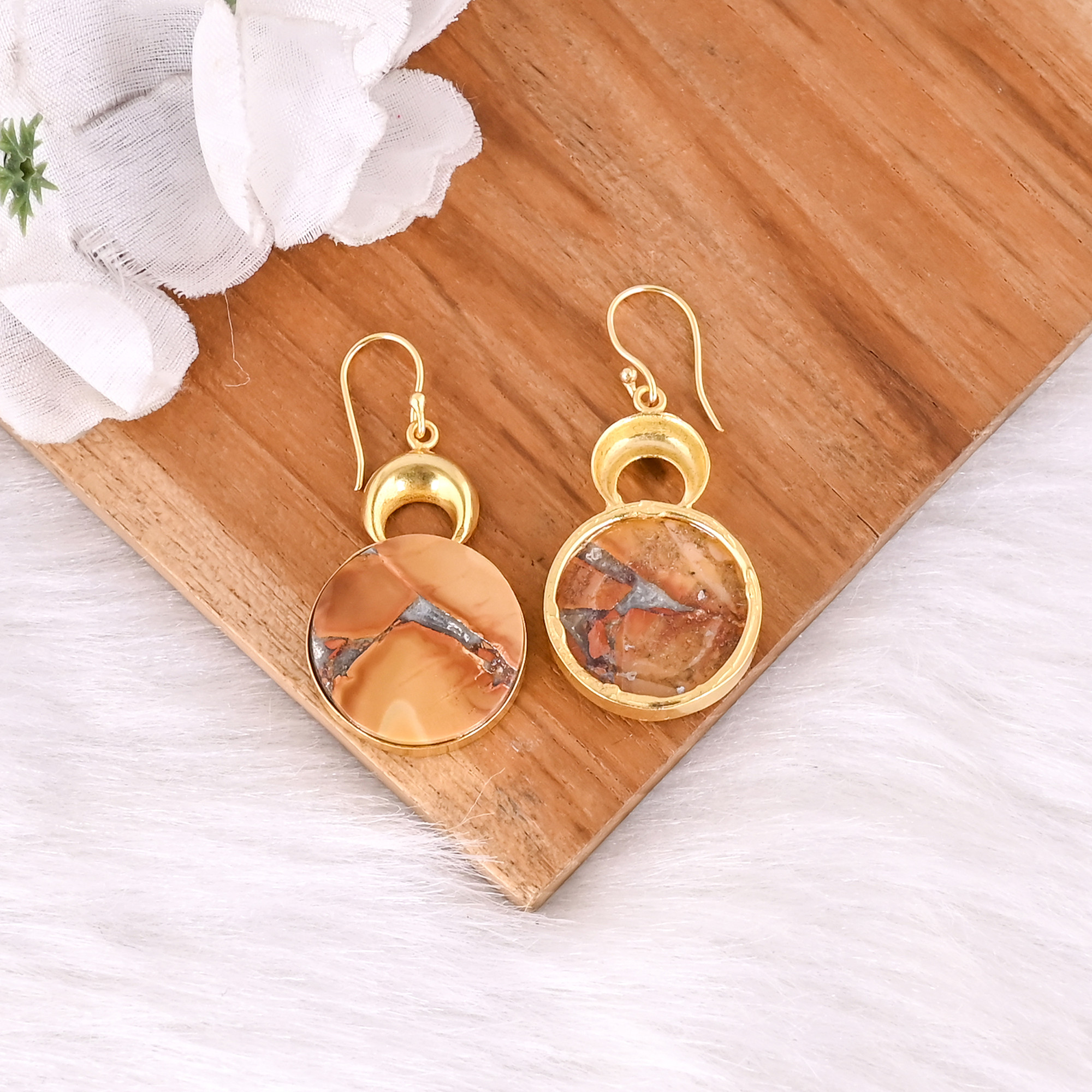 Handmade Classic Style Gold Plated Brass Earrings Malinga Jasper Gemstone Dangle Earring Statement Earring Jewelry Manufacturer