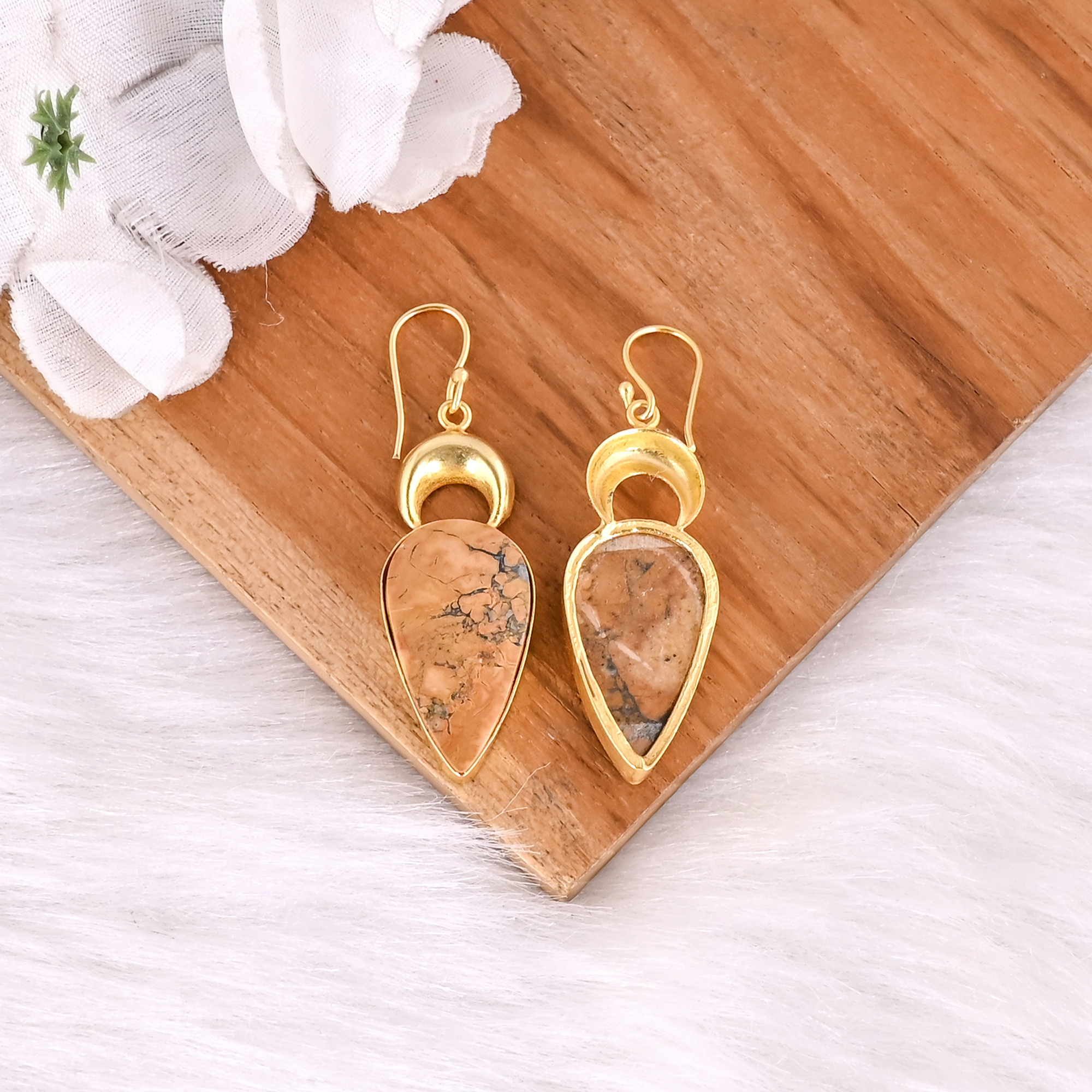 Hot Selling Yellow Gold Plated Earring Malinga Jasper Gemstone Earring Fashion Boho Statement Earrings Wholesale Popular Jewelry