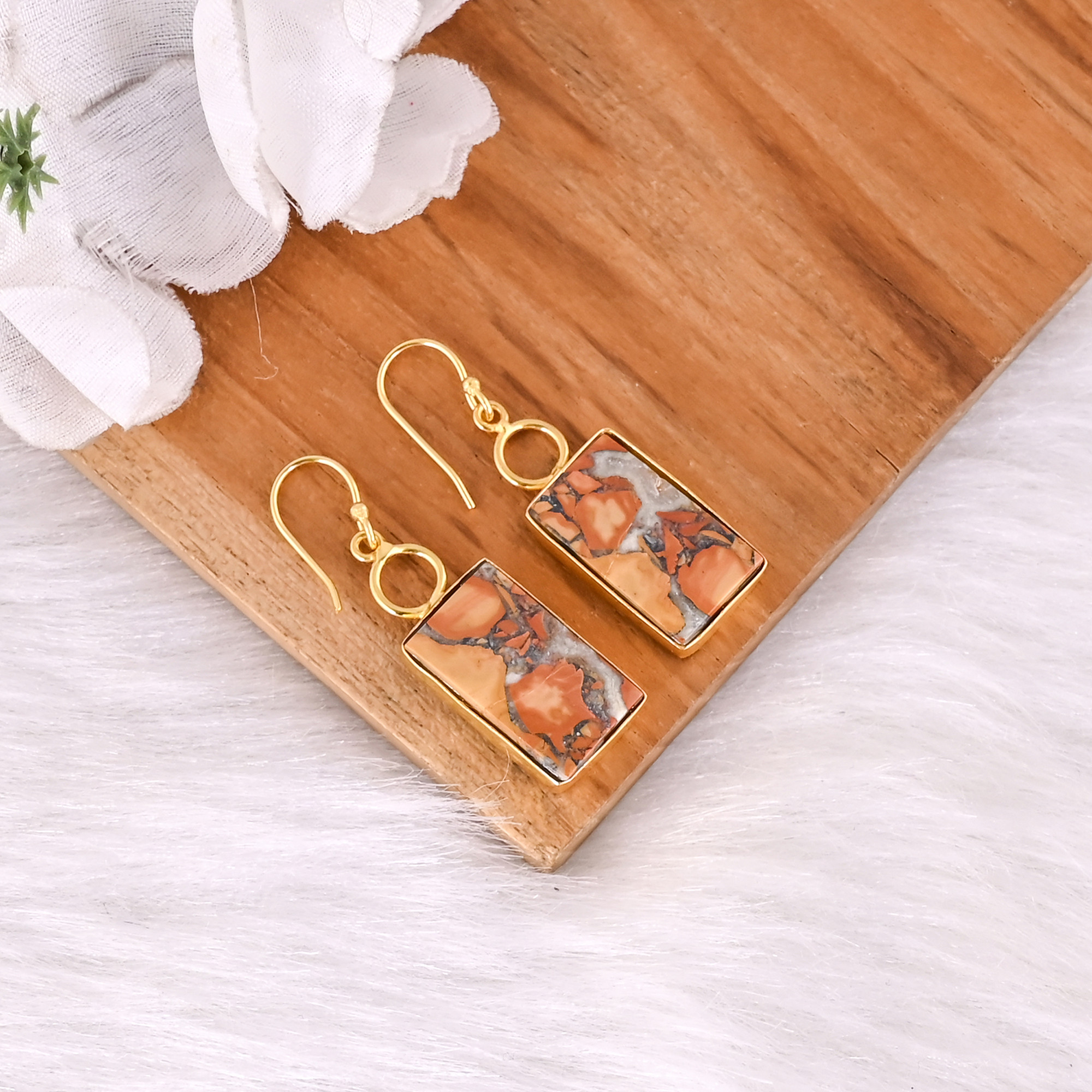Malinga Jasper Gemstone Earrings Brass Gold Plated Earrings Anniversary Gift Earrings Handmade Dangle Drop Earrings For Women