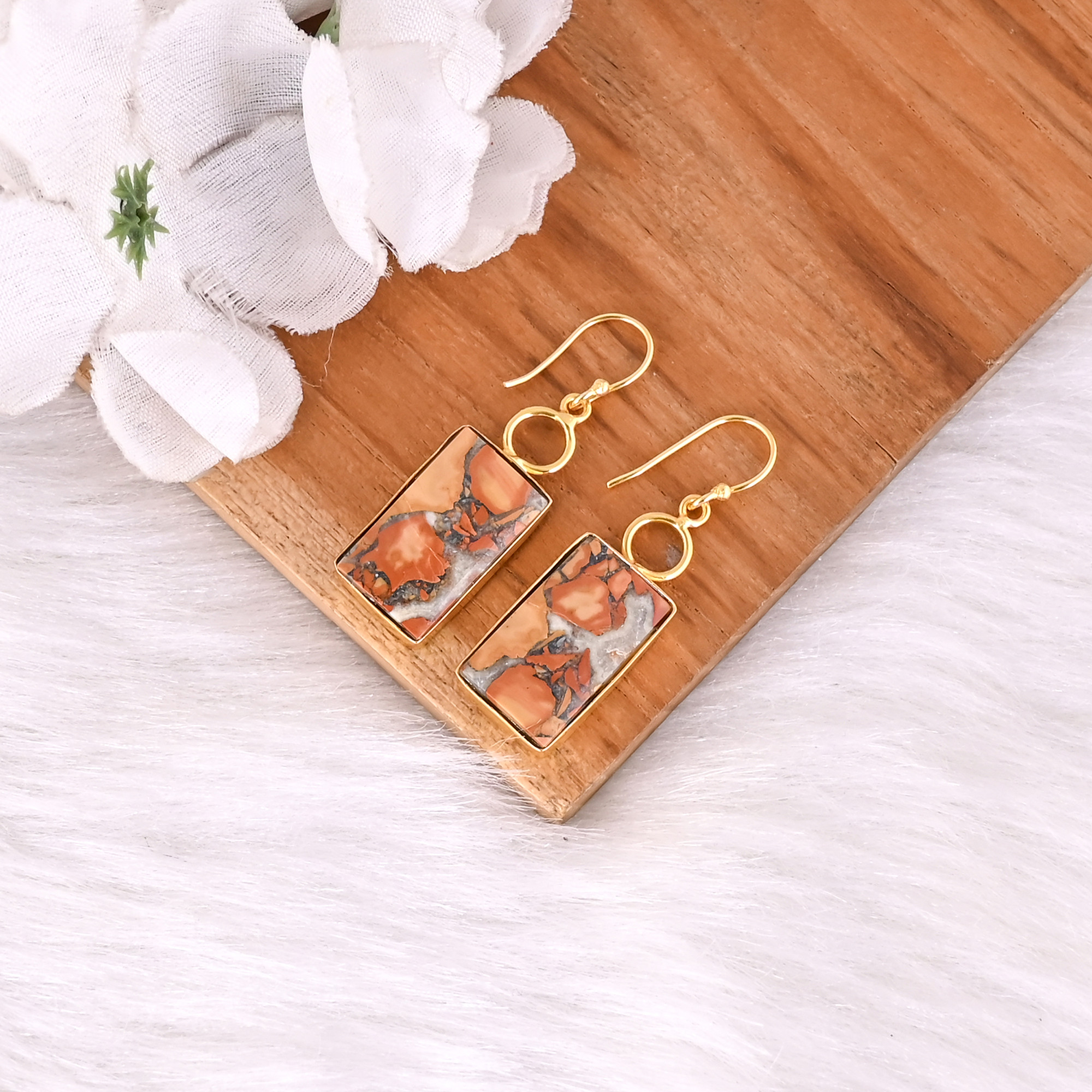 Malinga Jasper Gemstone Earrings Brass Gold Plated Earrings Anniversary Gift Earrings Handmade Dangle Drop Earrings For Women