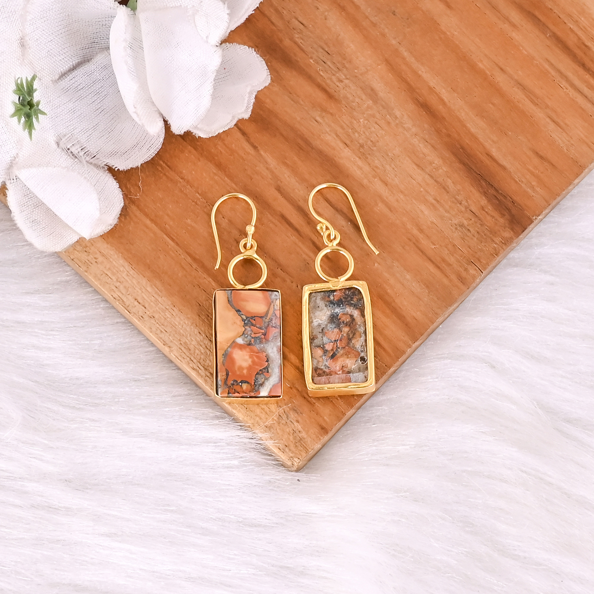 Malinga Jasper Gemstone Earrings Brass Gold Plated Earrings Anniversary Gift Earrings Handmade Dangle Drop Earrings For Women