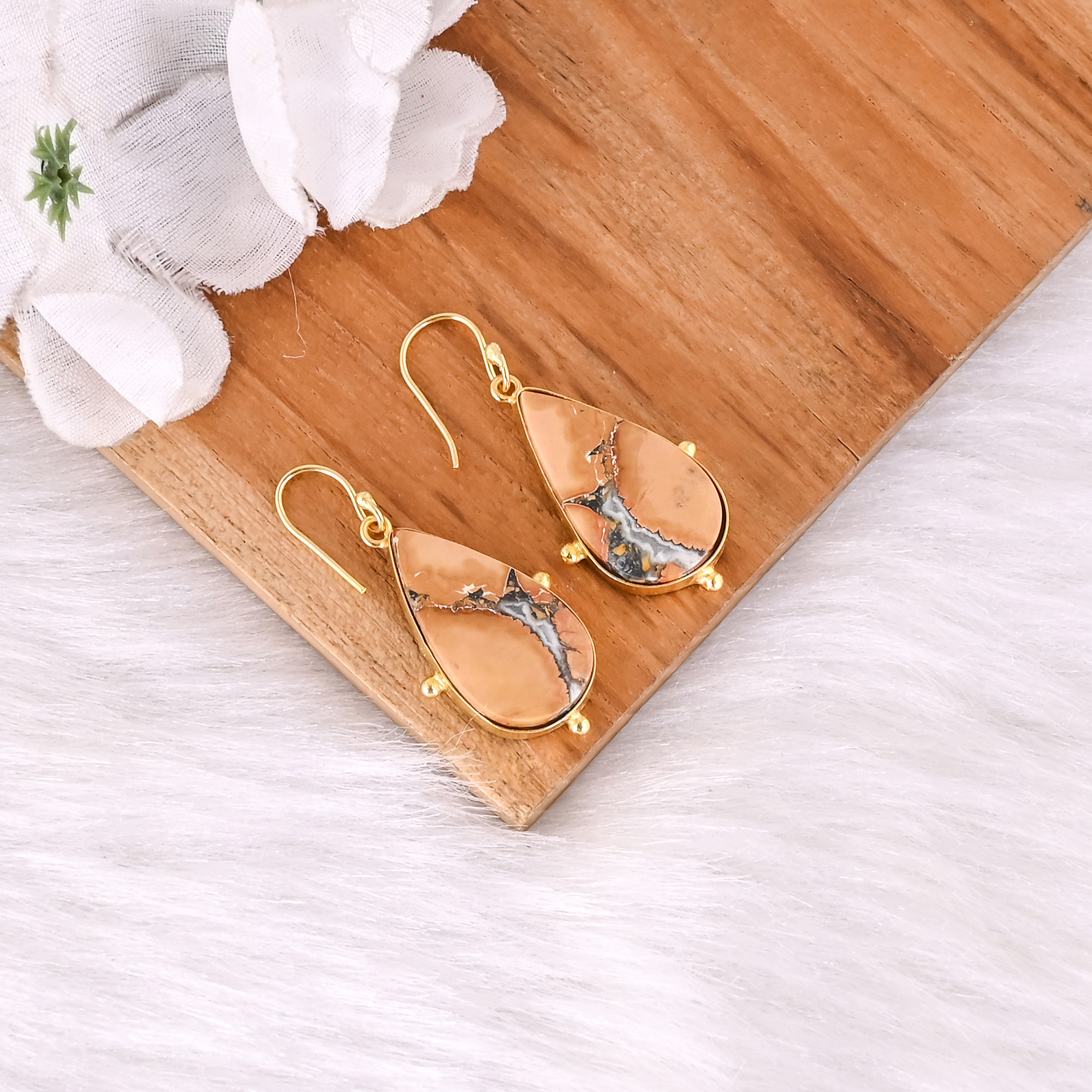 High Quality Yellow Gold Plated Earring Malinga Jasper Gemstone Earring Fashion Boho Statement Earring Wholesale Popular Jewelry