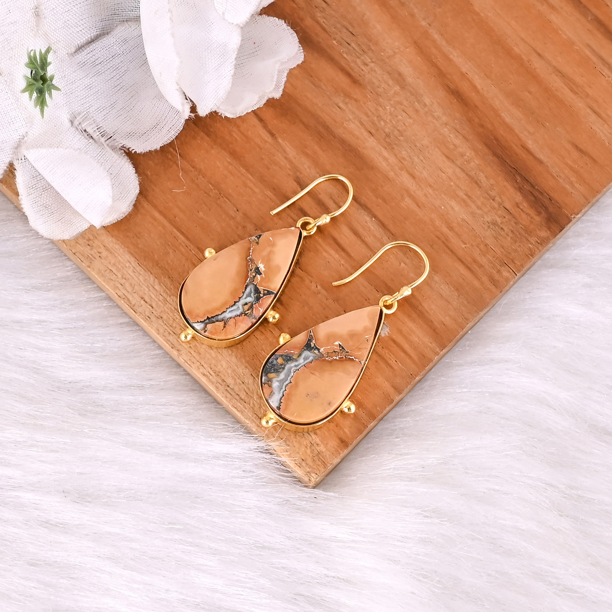 High Quality Yellow Gold Plated Earring Malinga Jasper Gemstone Earring Fashion Boho Statement Earring Wholesale Popular Jewelry