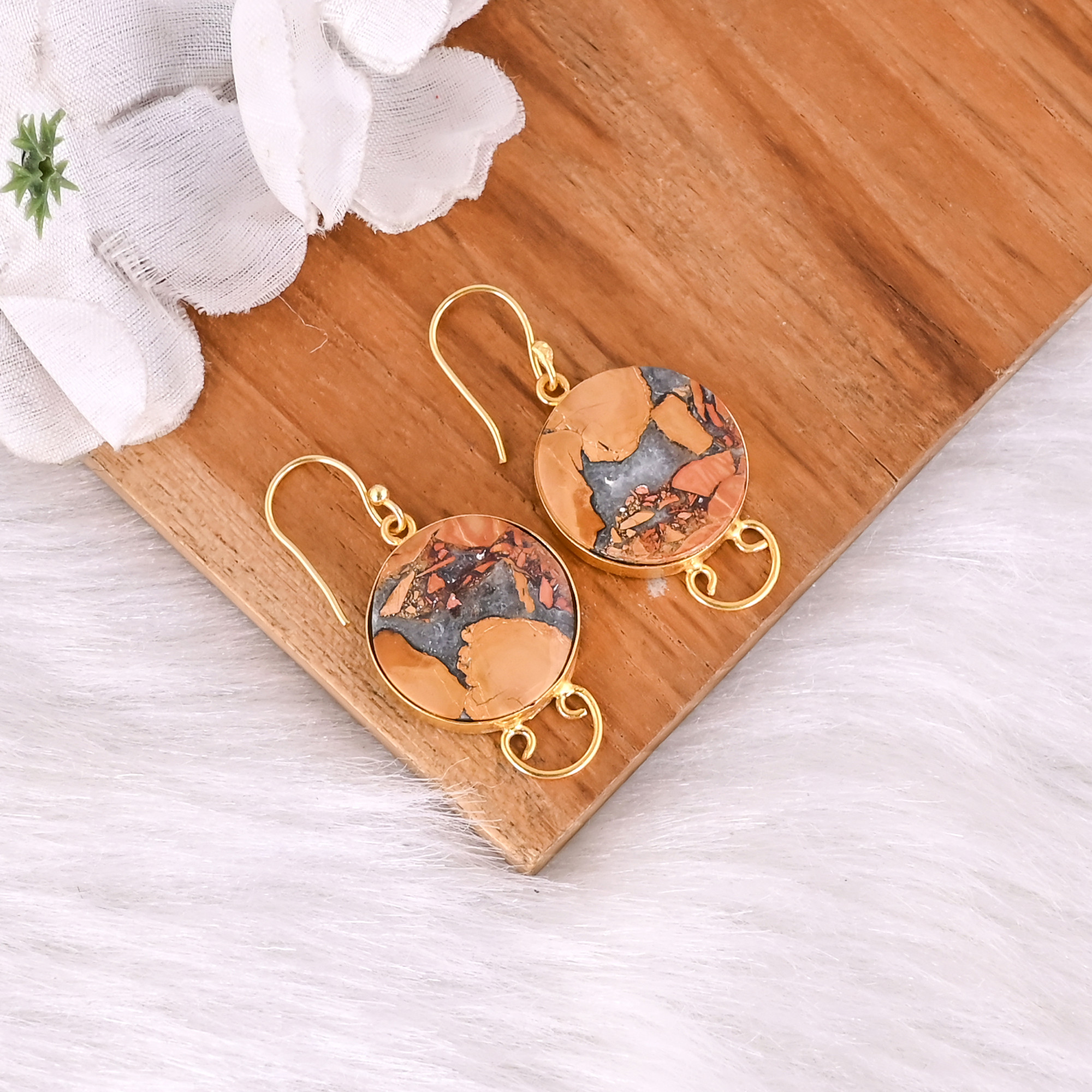 Womens Bohemian Style Brass Malinga Jasper Drop Earrings Fashionable Gift for Weddings Engagements Parties Anniversaries