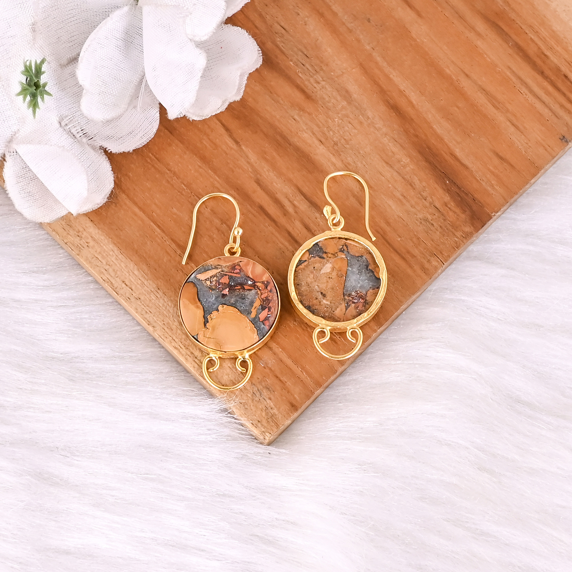Womens Bohemian Style Brass Malinga Jasper Drop Earrings Fashionable Gift for Weddings Engagements Parties Anniversaries