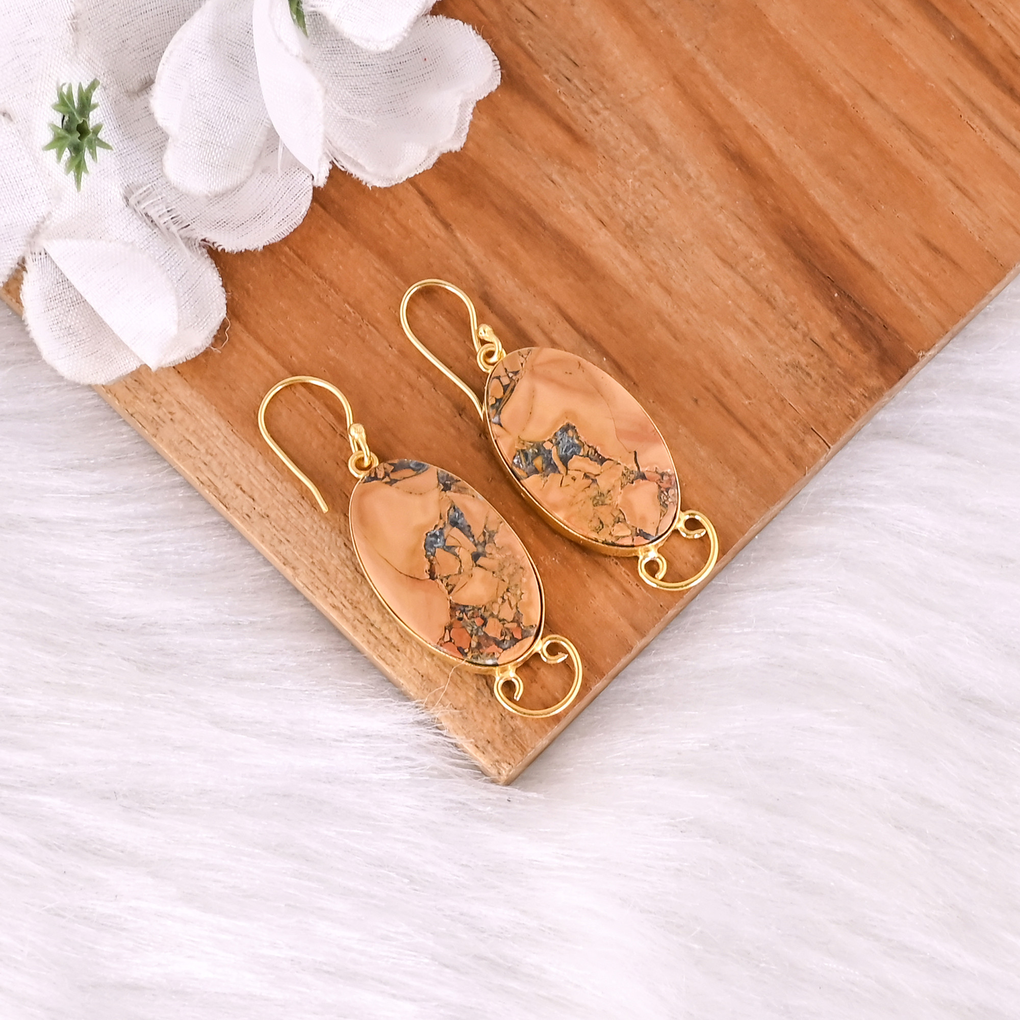 High Quality Yellow Gold Plated Earring Malinga Jasper Gemstone Earring Boho Statement Earrings Wholesale Popular Jewelry