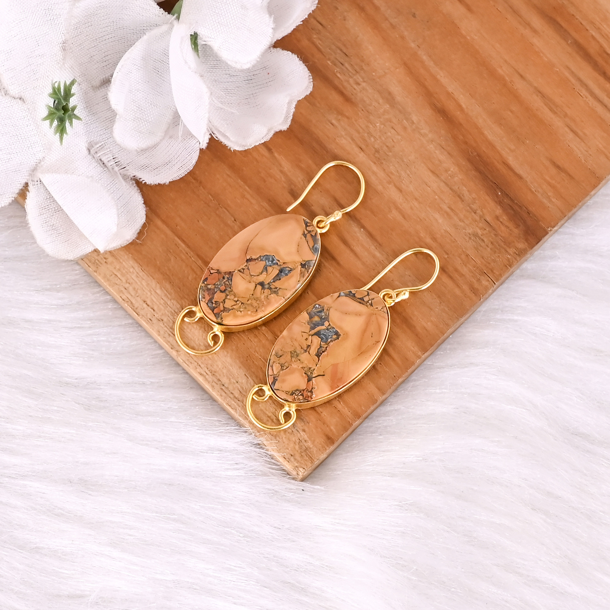 High Quality Yellow Gold Plated Earring Malinga Jasper Gemstone Earring Boho Statement Earrings Wholesale Popular Jewelry