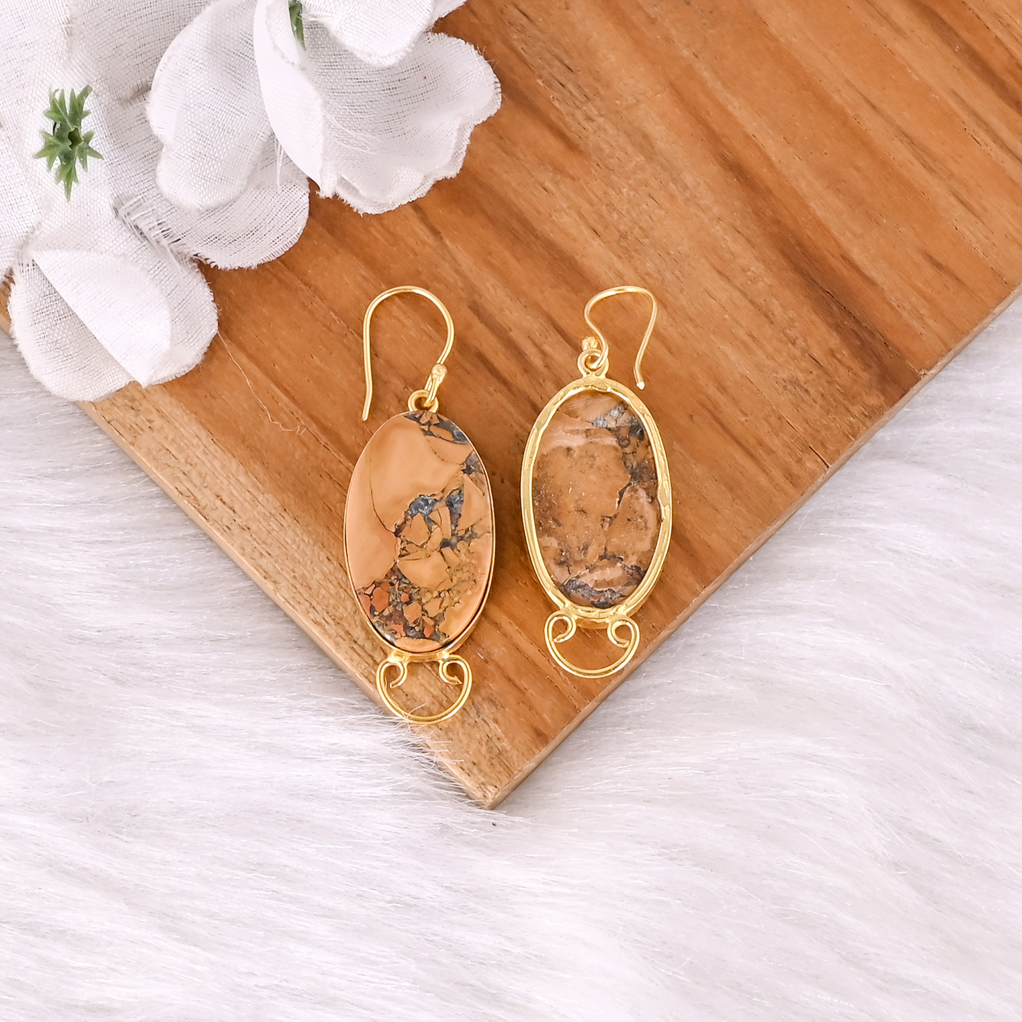 High Quality Yellow Gold Plated Earring Malinga Jasper Gemstone Earring Boho Statement Earrings Wholesale Popular Jewelry