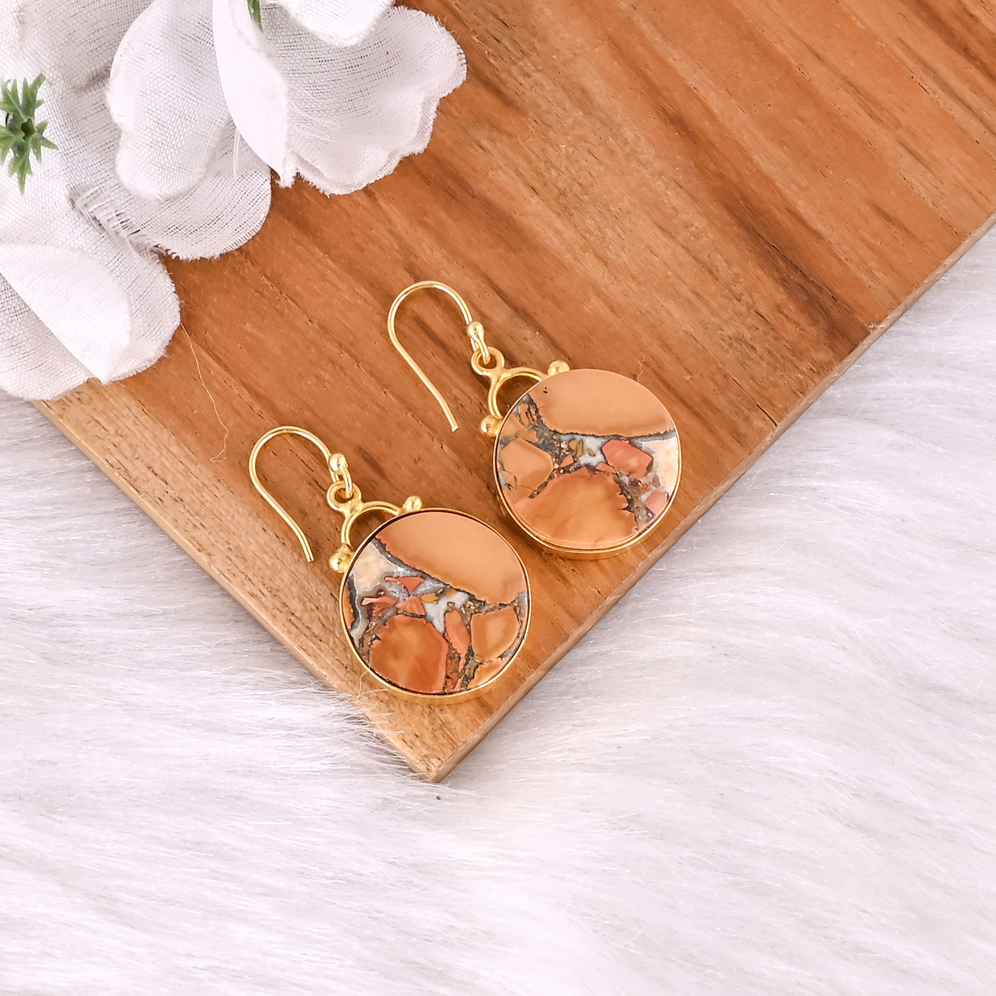 Handmade Classic Style Gold Plated Brass Earring Malinga Jasper Gemstone Dangle Earring Long Oval Earring Wholesale Manufacturer