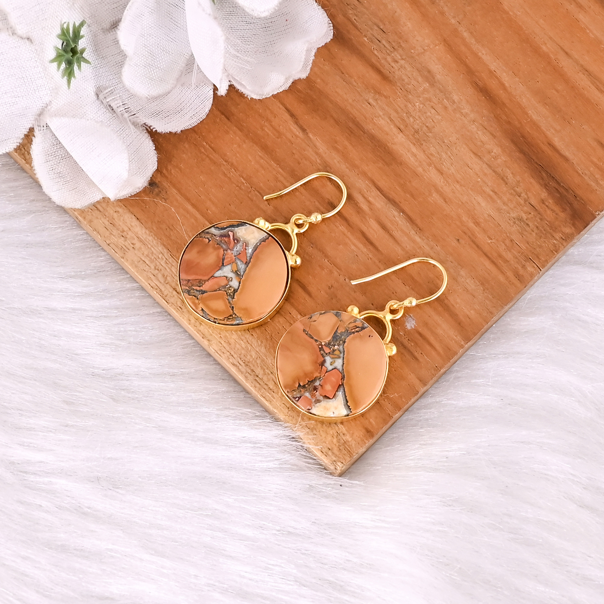 Handmade Classic Style Gold Plated Brass Earring Malinga Jasper Gemstone Dangle Earring Long Oval Earring Wholesale Manufacturer