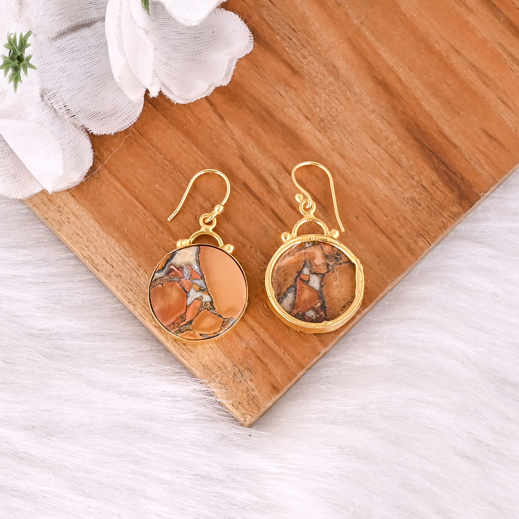 Handmade Classic Style Gold Plated Brass Earring Malinga Jasper Gemstone Dangle Earring Long Oval Earring Wholesale Manufacturer