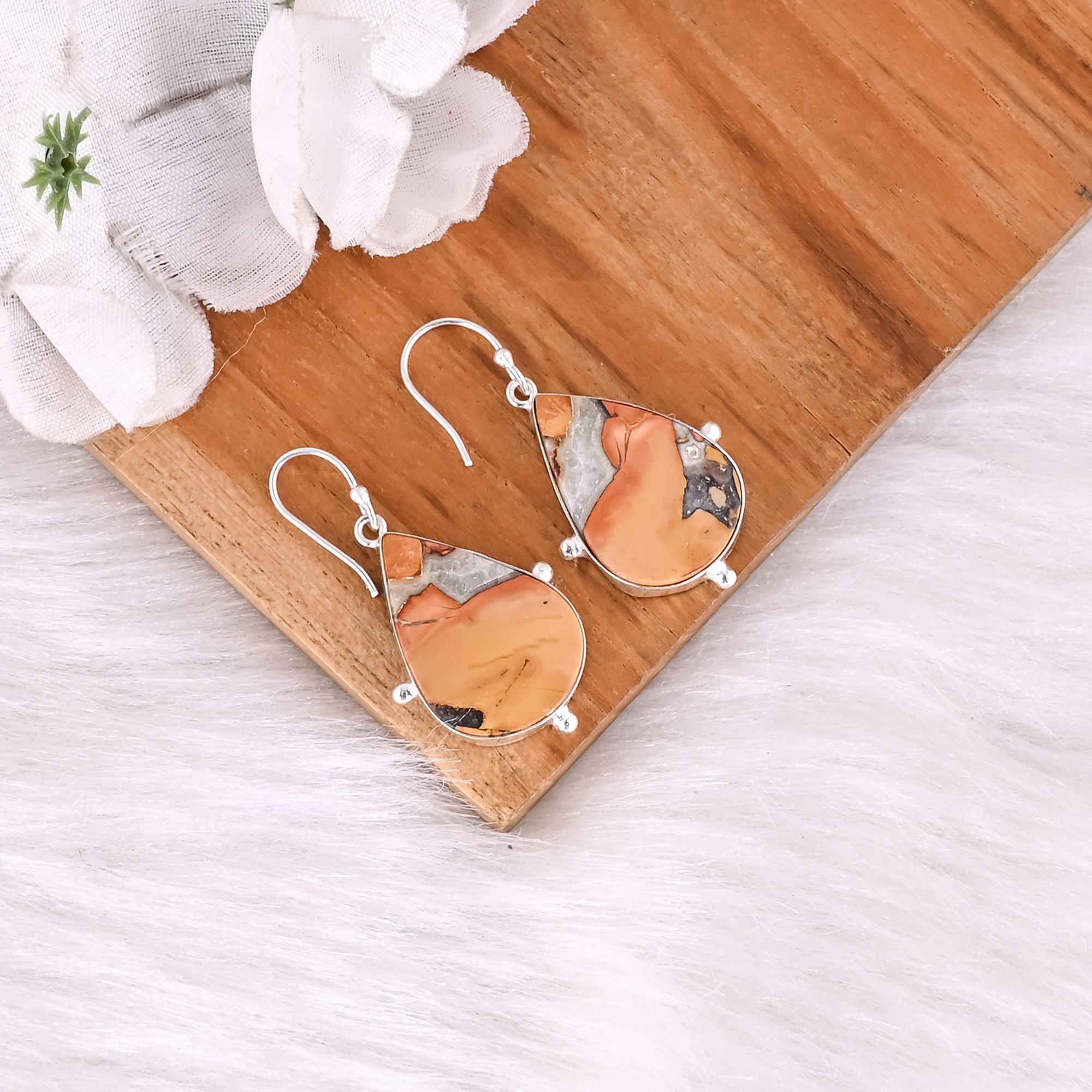 Malinga Jasper Gemstone Trendy Brass Silver Plated Dangle Earrings for Women Party Jewelry