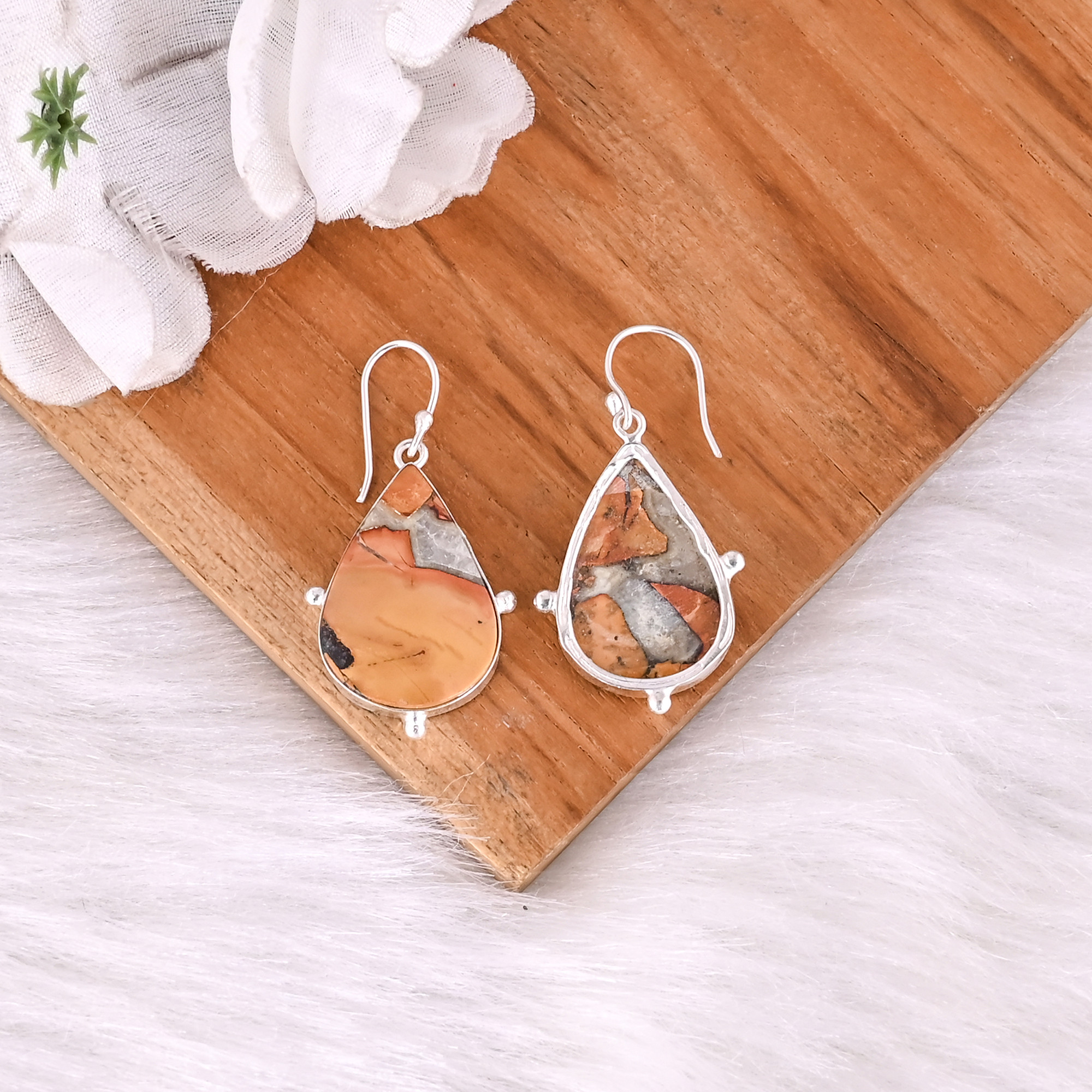 Malinga Jasper Gemstone Trendy Brass Silver Plated Dangle Earrings for Women Party Jewelry